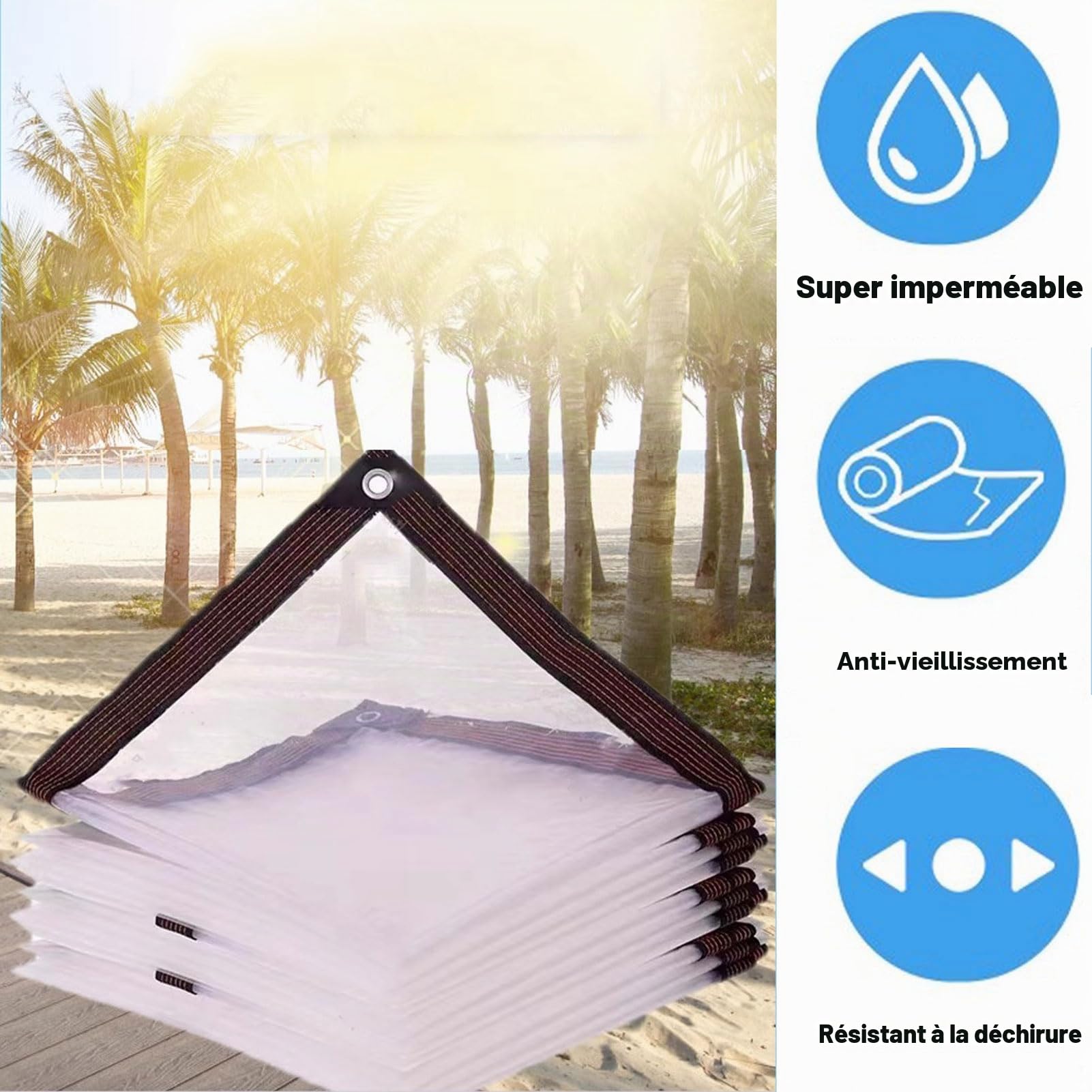 Bâche Imperméable avec Oeillet Transparente 3x8m, Bâches De Protection Extérieu, Bache Plastique Transparente Épaisse, Indéchirable, Bâches Protection Contre IA Pluie