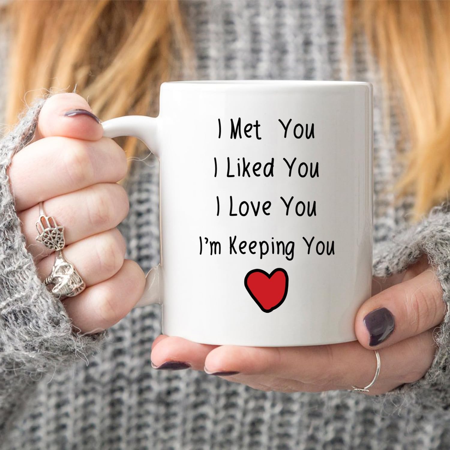 Valentine's Day I Met You I Liked You I Loved You I'm Keeping You Coffee Mug, Christmas Gifts for Him, Her, Boyfriend,Girlfriend, Husband, Wife Cup, White 11 Oz - Image 5