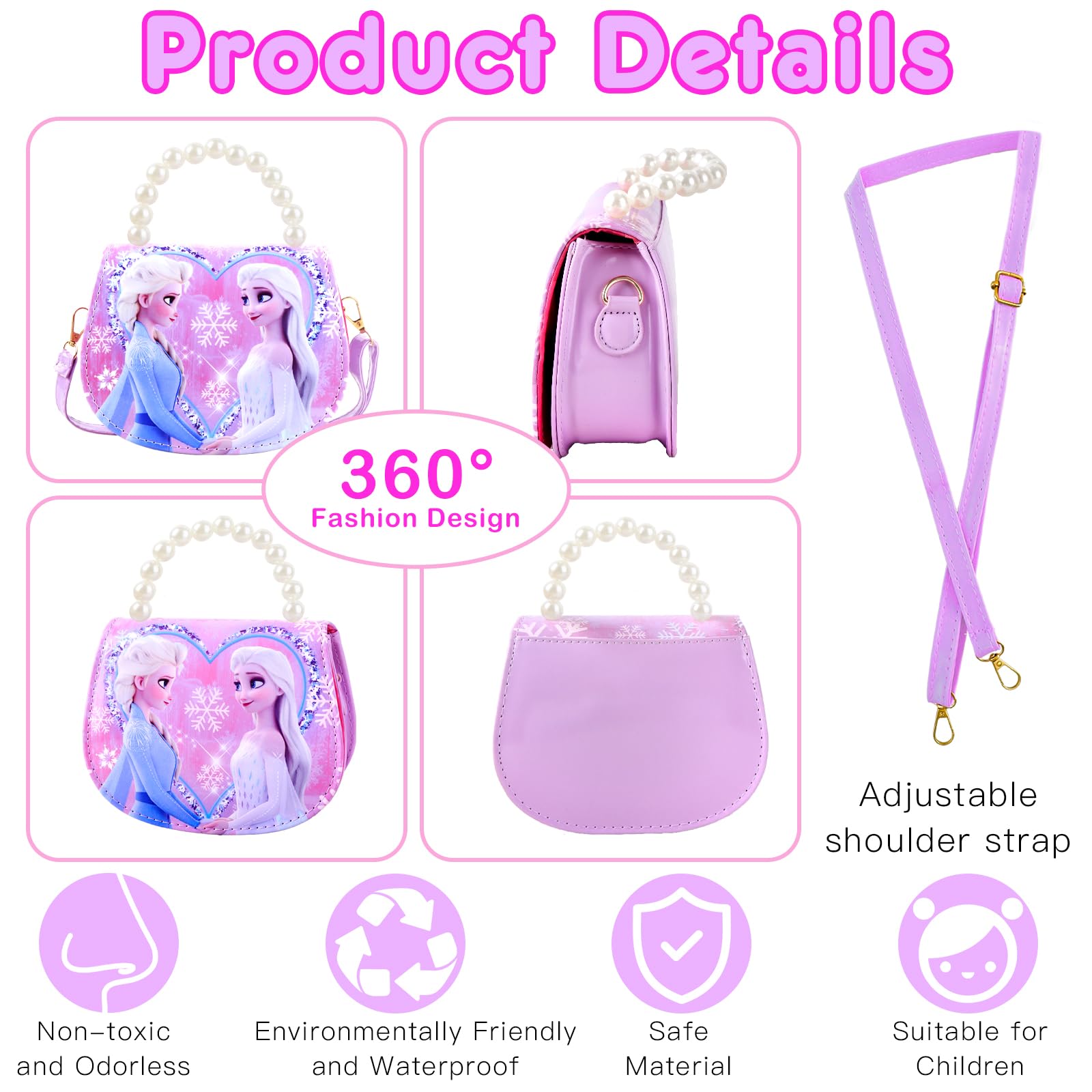 yumcute Handtasche Mädchen Geschenke, Mädchen Tasche Kindertasche, Prinzessin Wasserdicht Handtasche Klein Mit Verstellbarem Gurt Spitzenstil, Perlenhandtasche Geschenke Für Kinder