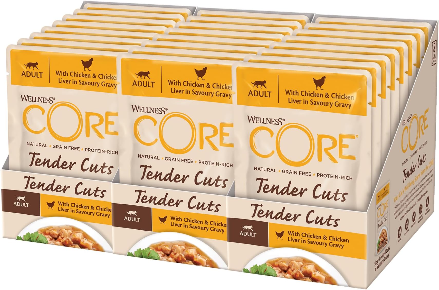 Tender Cuts 24 x 85g, Chicken & Chicken Liver – Wet Cat Food, Tender Pieces in Sauce, Grain-Free, Natural, Hypoallergenic, Protein-Rich, High Meat Content