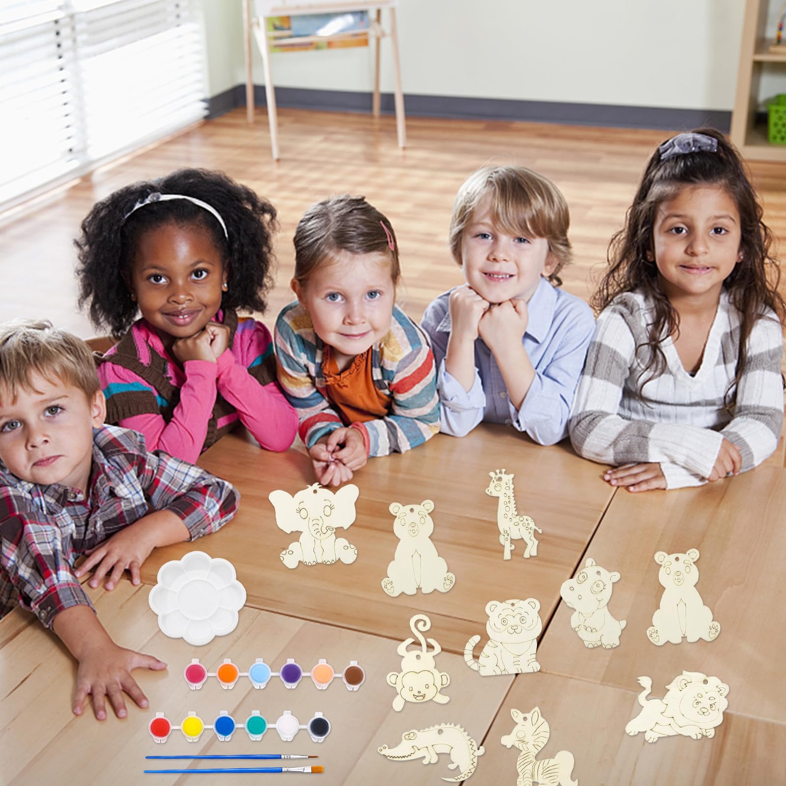 Lot De 27 Animaux En Bois à Peindre - Kit DIY Enfants - Avec Pinceaux Et Peintures