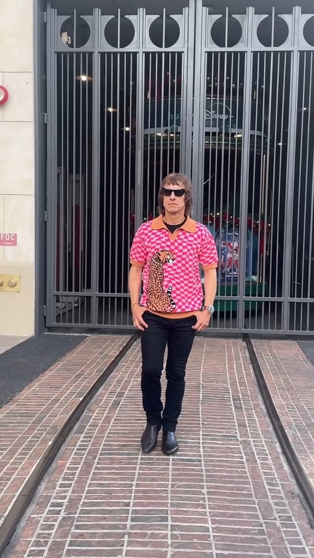 OXKNIT Polo Retro Masculino Tejido, Estilo Vintage de los 1960s con Patrón Animal en Rosa Rojo miniatura 7
