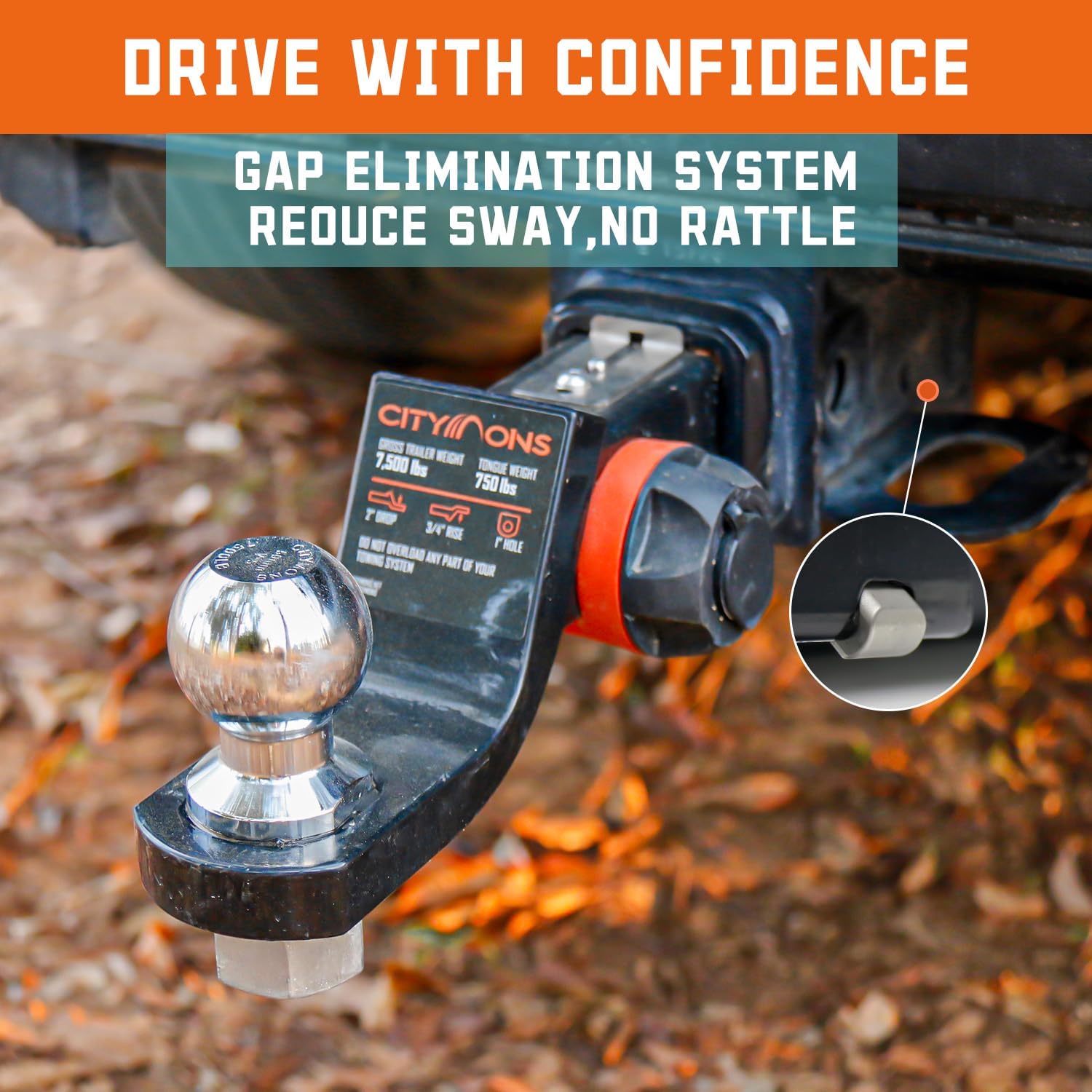 Endo-Hitch Trailer Ball Mount, Reduce Sway Anti-Rattle, 2" Drop Hitch with 2" Ball for 2" Receiver, Tow Hitch with Lock for Rv/Truck/Yachts/ATV/UTV, 7500 LBS GTW