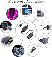 Vista 6 de CERRXIAN Cable de alimentación adaptador de toma de mechero de cigarrillos de 12V 8W macho USB A de 1 pie para cámara de salpicadero, GPS, tiras