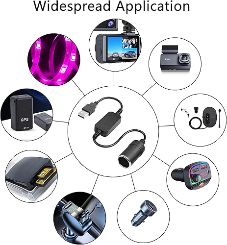 Miniatura 6 de CERRXIAN Cable de alimentación adaptador de toma de mechero de cigarrillos de 12V 8W macho USB A de 1 pie para cámara de salpicadero, GPS, tiras