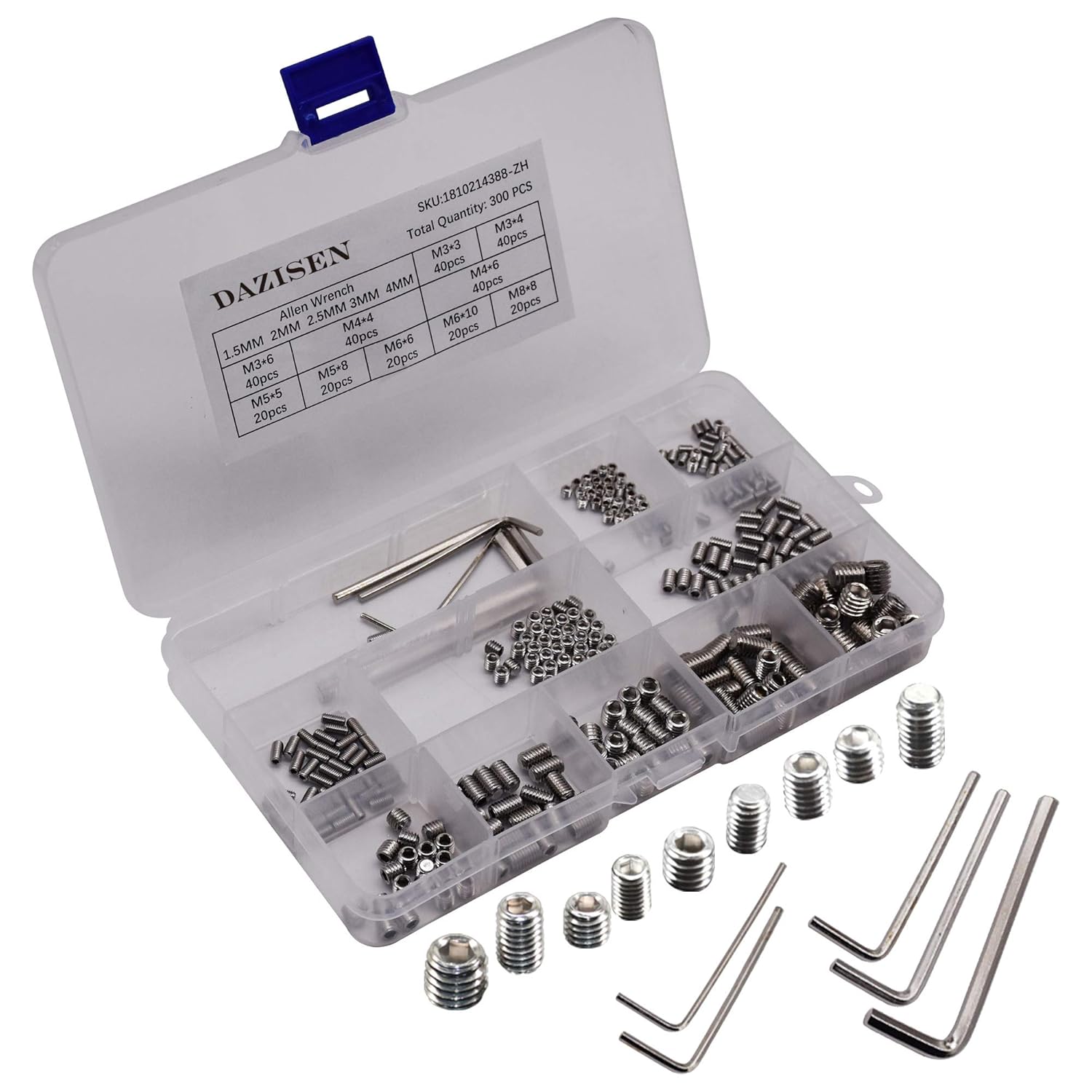 DAZISEN Grub Screws M3 M4 M5 M6 M8 Metric Thread Mixed 304 Stainless