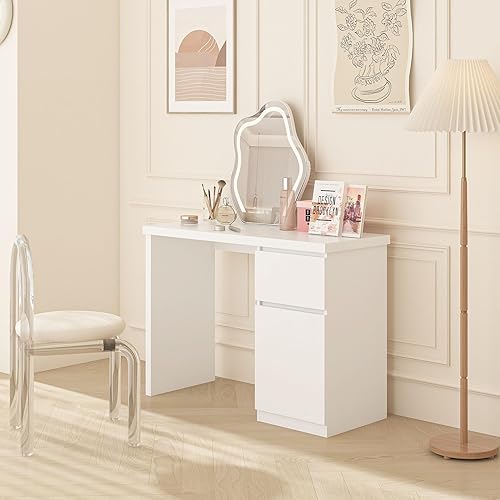 Miniatura 6 de Furtble - Escritorio blanco con cajones, escritorio pequeño de 43 pulgadas, lindo escritorio para dormitorio, escritorios de PC para oficina en