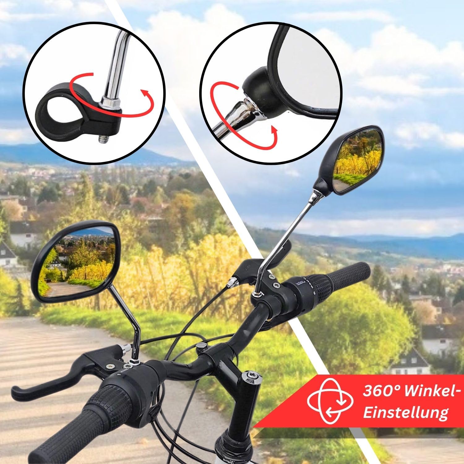 Red Loon Fahrradspiegel für Lenker - rechts & links - Rückspiegel Fahrrad Fahrradrückspiegel E Bike - Lenkerspiegel Fahrrad Spiegel Rückspiegel - 360° drehbar