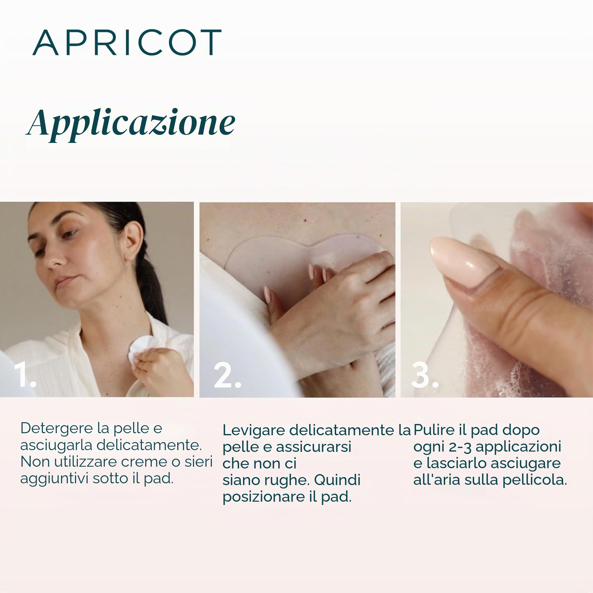 APRICOT decollete Pad antirughe in silicone medico con acido ialuronico a basso peso molecolare – Riutilizzabile fino a 30 volte, dermatologicamente confermato, vegano e senza sperimentazione su