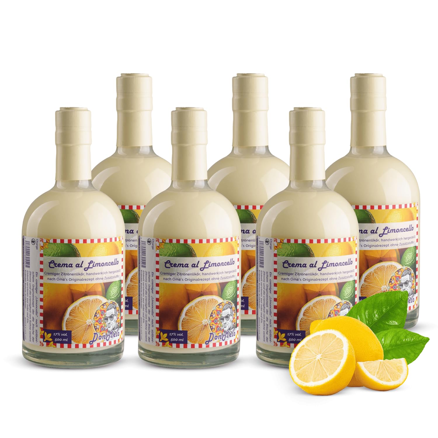 Don Melo Crema al Limoncello – 6 x 500ml Zitronenlikör 17% vol. - aus italienischen Zitronen, vegetarisch & ohne künstliche Zusatzstoffe - aromatischer Likör, ideal als Aperitiv oder Digestiv