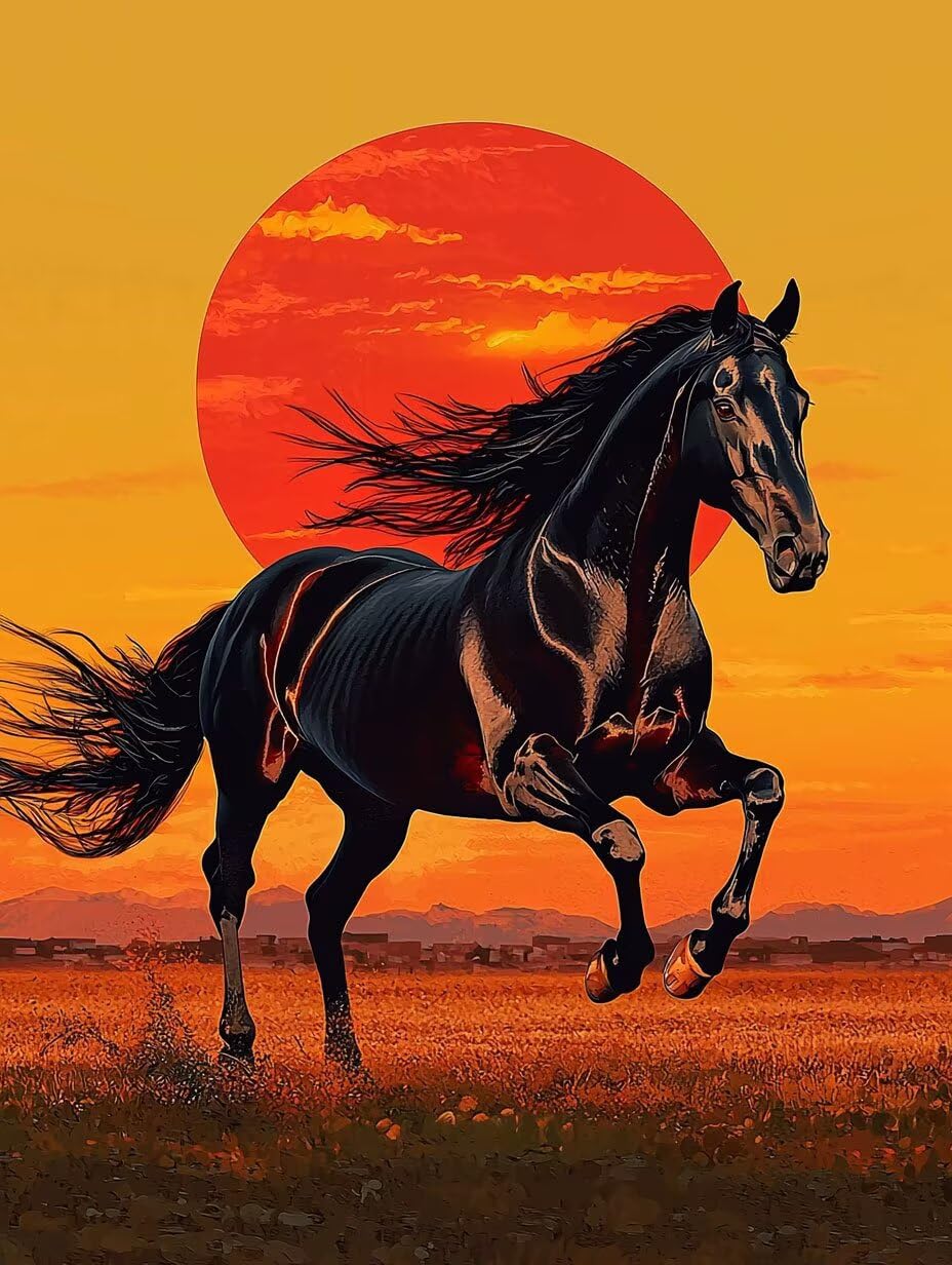 Kit de peinture par numéros - Cheval au coucher de soleil - 70x90cm v-969
