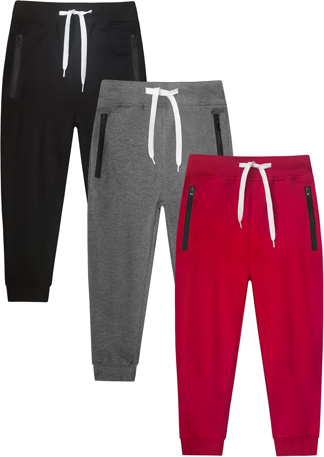 VOGRYE 3 Pack Boys Sweatpants Fleece Athletic Workout Kids Clothes Boys Joggers with Zipper Pocket and Drawstring Size 2-14 - Image 3