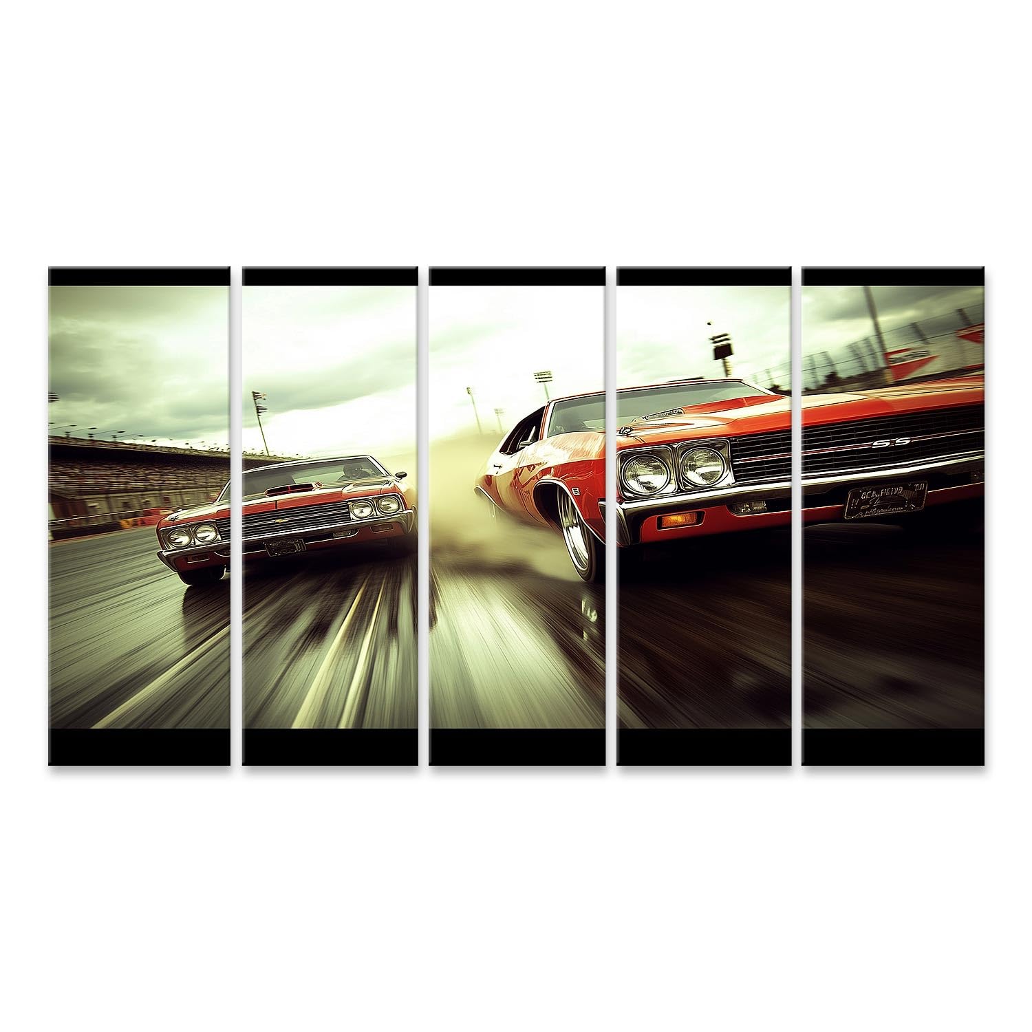 islandburner Primer cuadro sobre lienzo Dos coches de carreras de coches clásicos rojos en una emocionante carrera en el circuito imágenes murales carteles