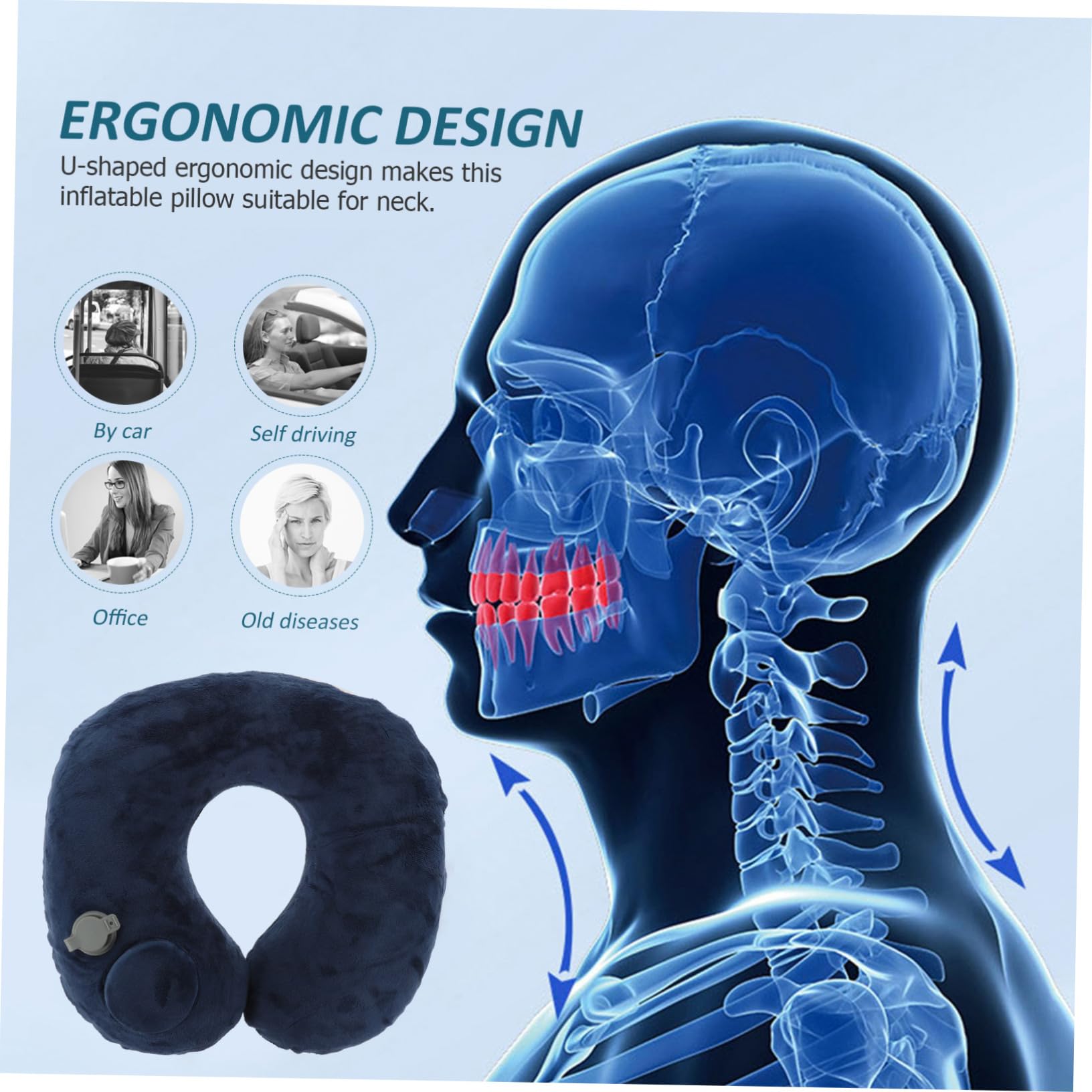CHILDWEET Almohada De Viaje Inflable U-Shape para Soporte Cervical Aviones y Trenes Diseño Ergonómico Fácil De Llevar y Almacenar Color Azul Oscuro