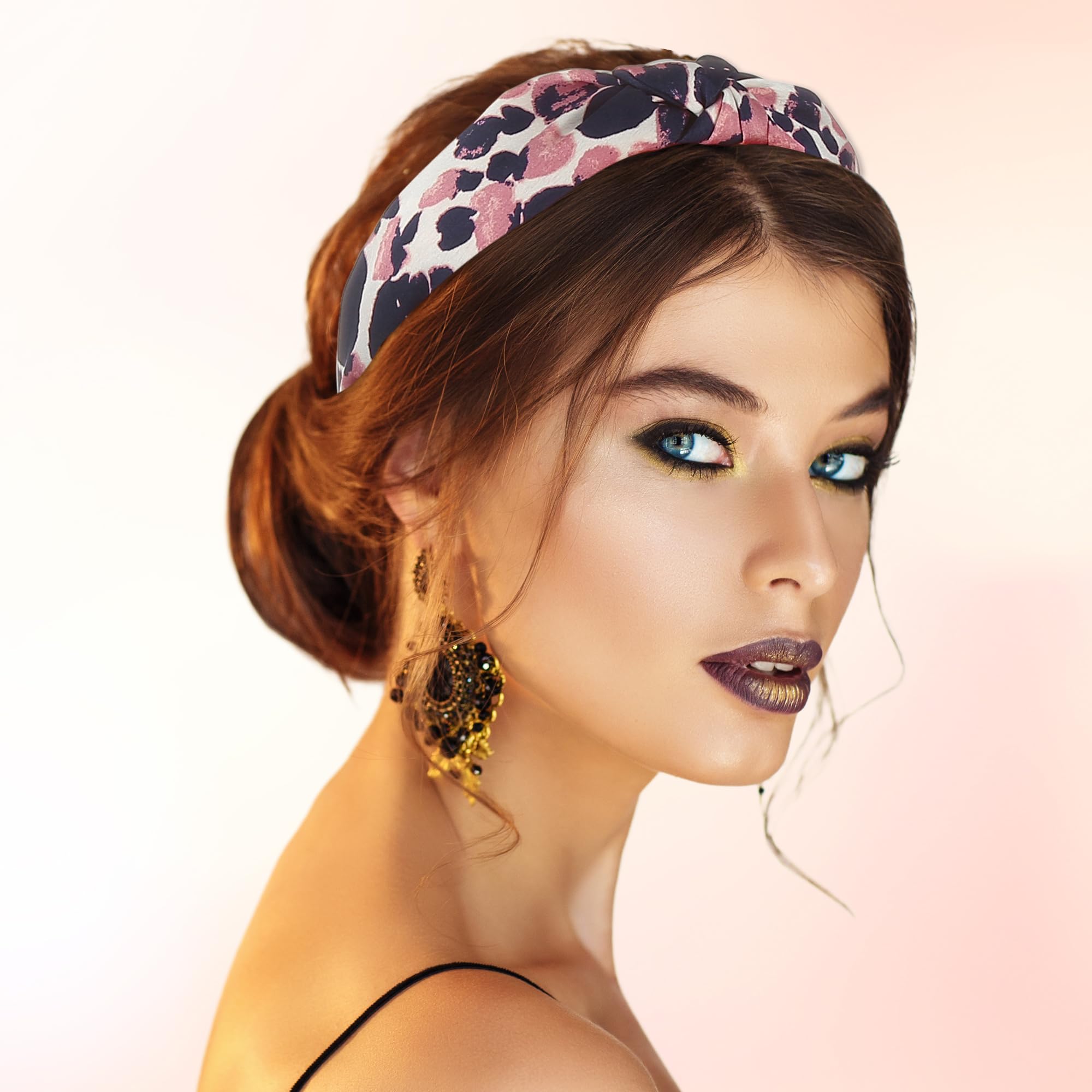 VOCOSTE Leopard Headband, Top Knot Cheetah Print Headband, for Women Pink - Image 3