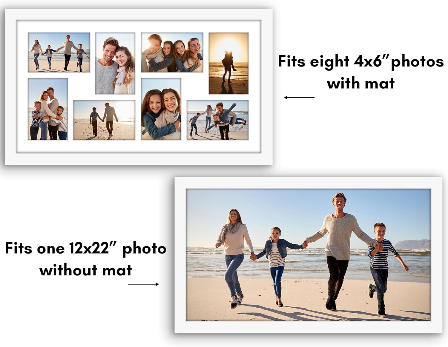 Americanflat 4x6 Collage Picture Frame with Polished Plexiglass - Multi Picture Frames Fit Eight 4x6 Photos or Use as One 12x22 Frame for Wall Display - Signature Collection - White