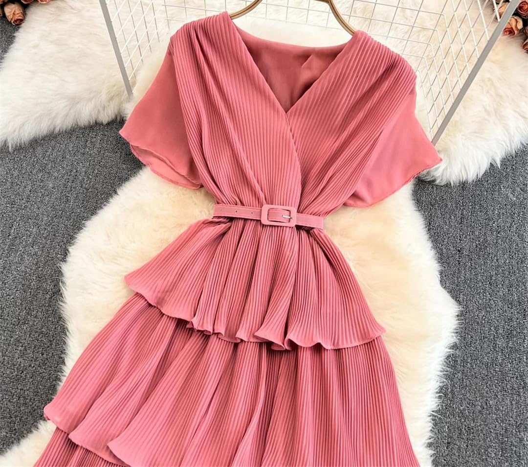 Vestido largo de verano para mujer, cuello en V, manga corta, volantes en cascada, elegante, vestido de fiesta de cumpleaños para boda