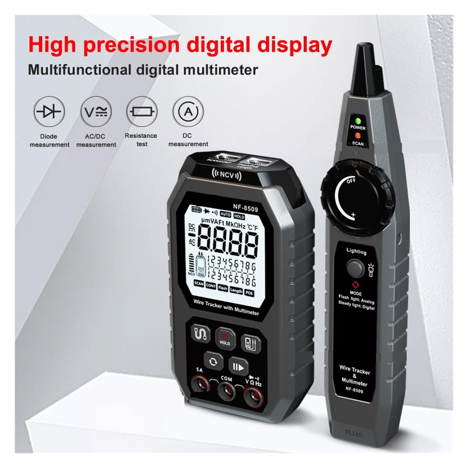 Tester Kabli Sieciowych NF 8509 Do Multimetru Rezystancja Napięcia Prądu Test POE NCV AC DC LCD Wire Tracke Lekki I PrzenośNy