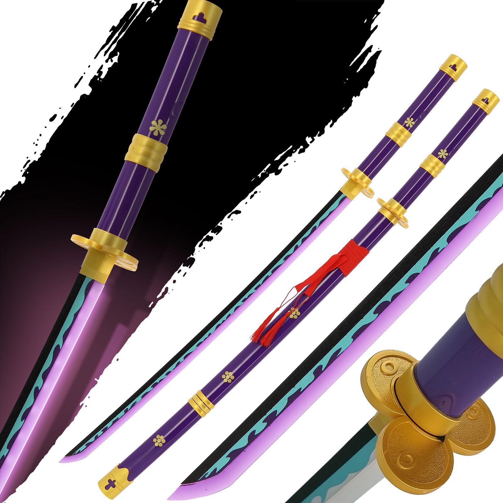 Anime Wood Bamboo Swords With LED Light-Up Blade Anime Replica Halloween Cosplay 104cm Blunt Prop (Emma Purple) โ image 1