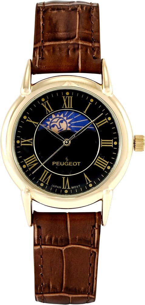 Leather Watch Native Design Men's 14K Gold Plated Vintage Moon Phase Leather Dress Watch