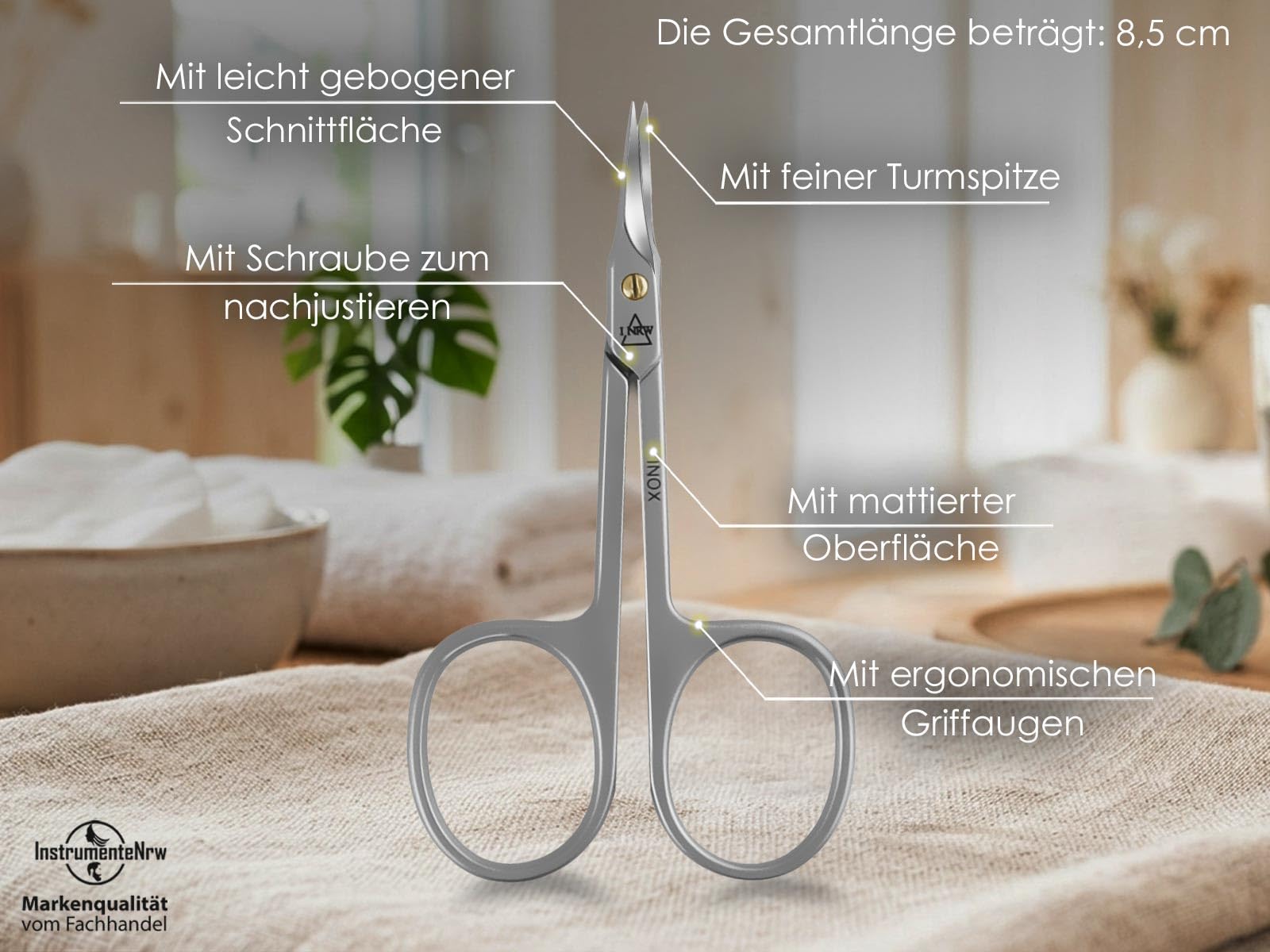 Nagelhautschere extra fein und scharf mit gebogener feiner Schnittfläche zum präzisen Kürzen von Nagelhautresten 8,5 cm Aus rostfreiem Edelstahl