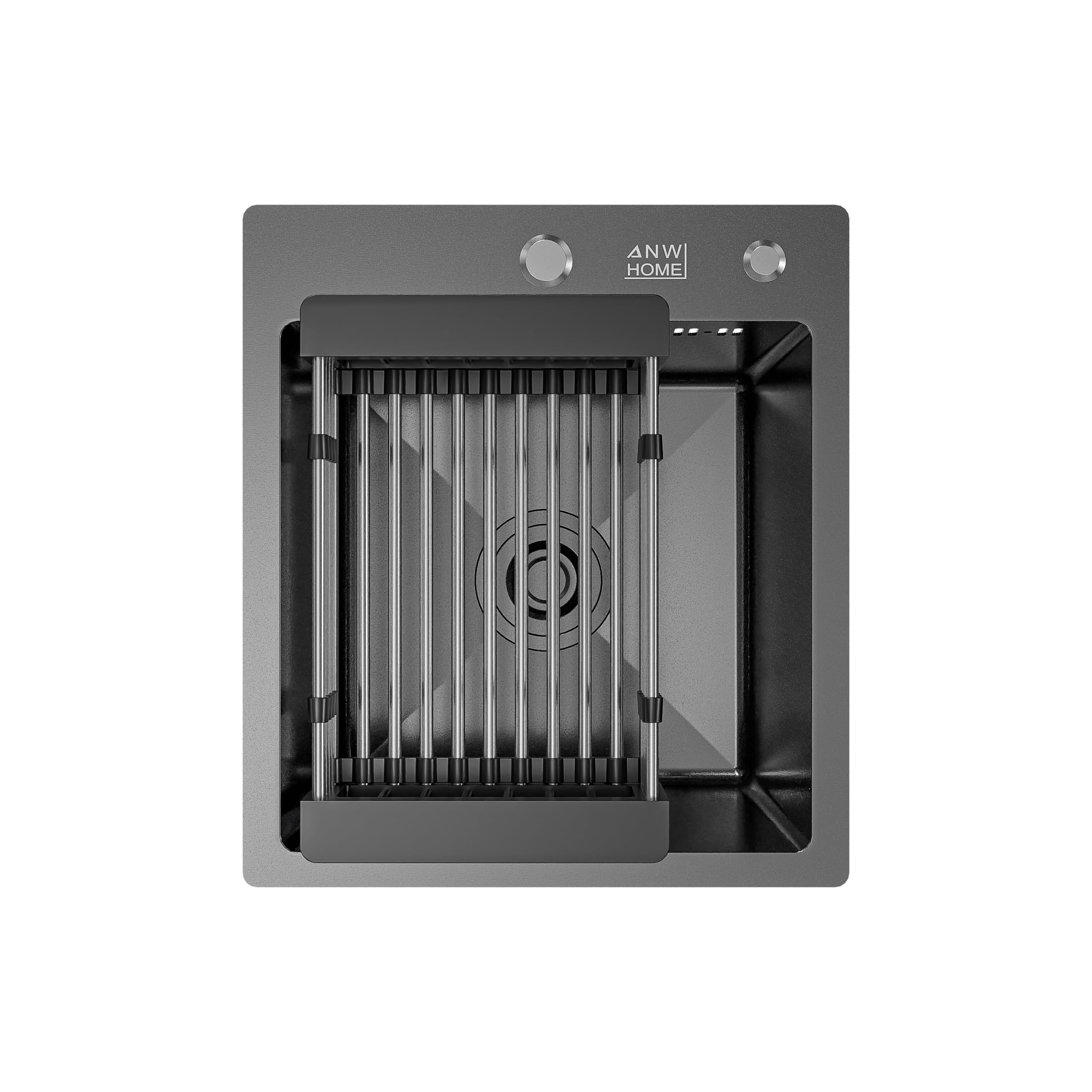 ANW HOME Kitchen Sink Stainless Steel 40 x 45 cm, Single Bowl Topmount Sink, Graphite PVD, Nano-Coated, Thickness 3.0+1 mm, with Siphon and Soap Dispenser โ image 1
