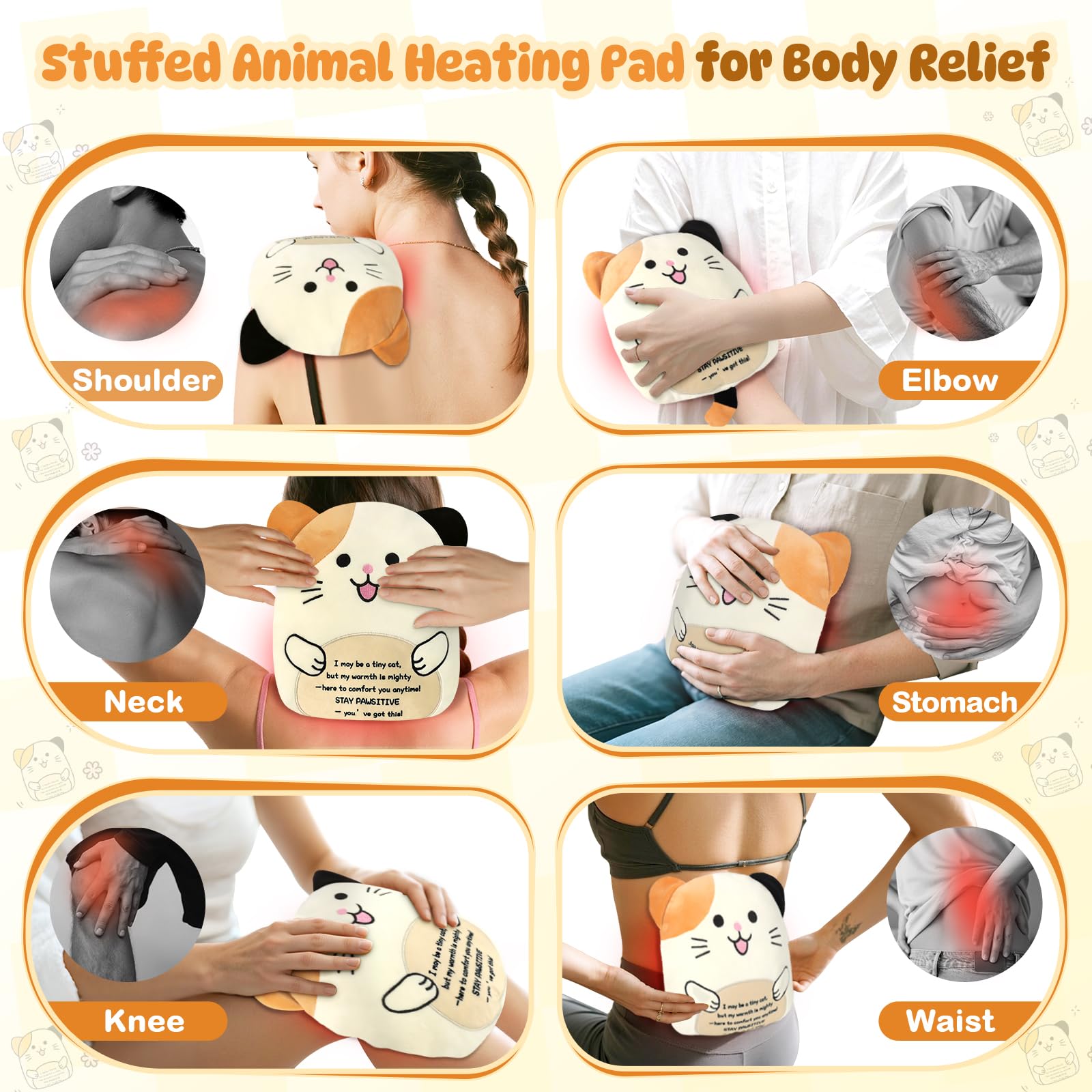 Plush Cat Weighted Stuffed Animal Microwave Heat Pad, Cute Heatable Soft Toy - Image 4
