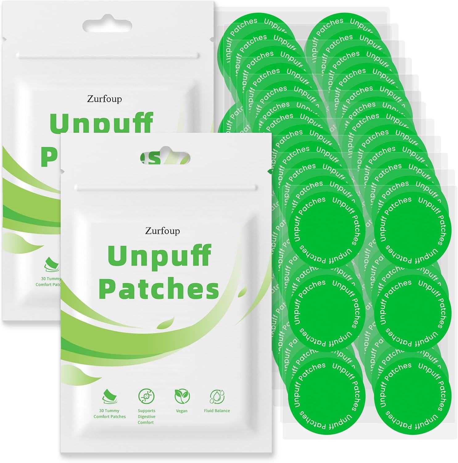 Unpuff Patches, Natural Tummy Comfort Path with Dandelion, Ginger & Turmeric, 8-Hour Daily Use Patches for Digestive Comfort & Fluid Balance, Vegan-Friendly (60PCS)