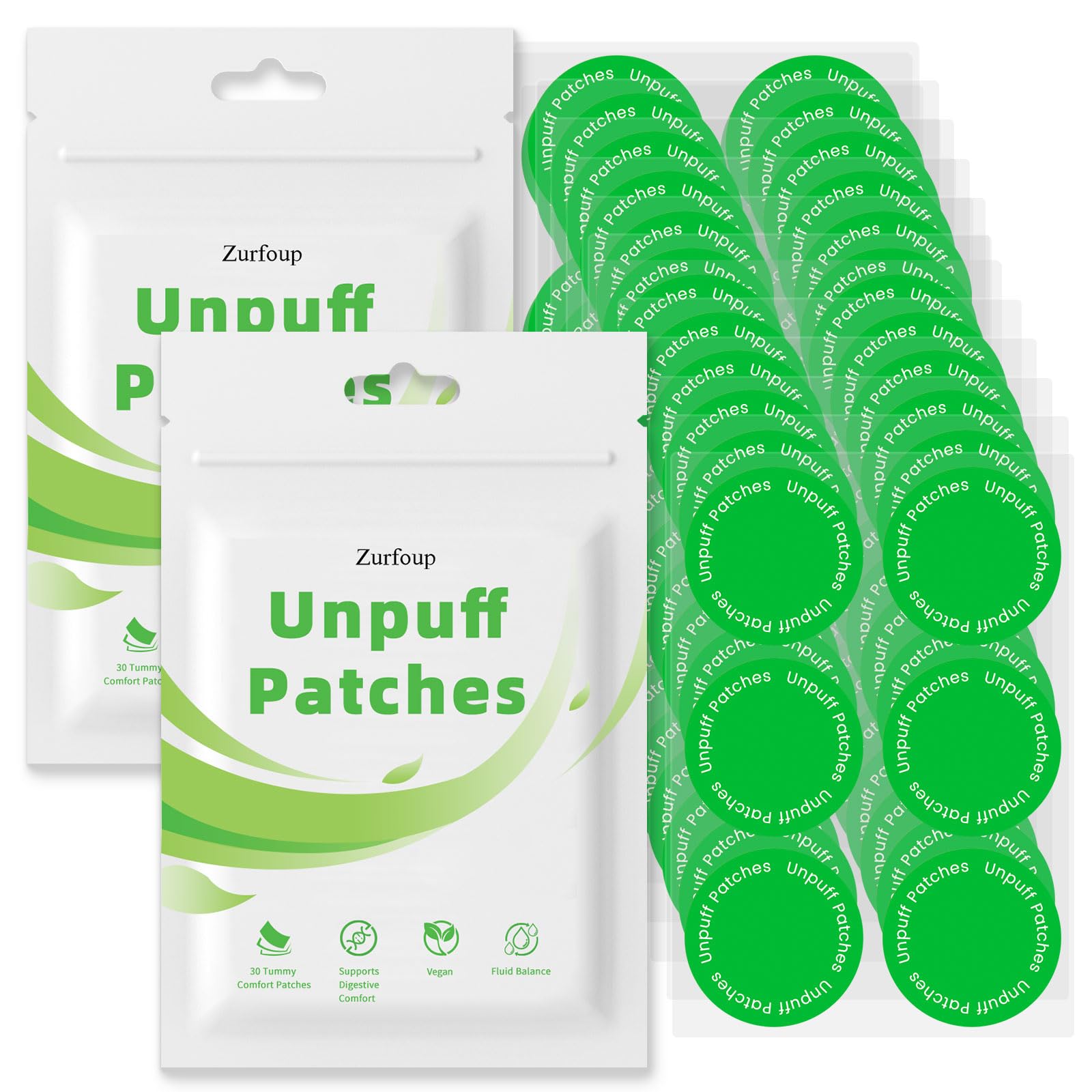 Unpuff Patches, Natural Tummy Comfort Path with Dandelion, Ginger & Turmeric, 8-Hour Daily Use Patches for Digestive Comfort & Fluid Balance, Vegan-Friendly (60PCS)