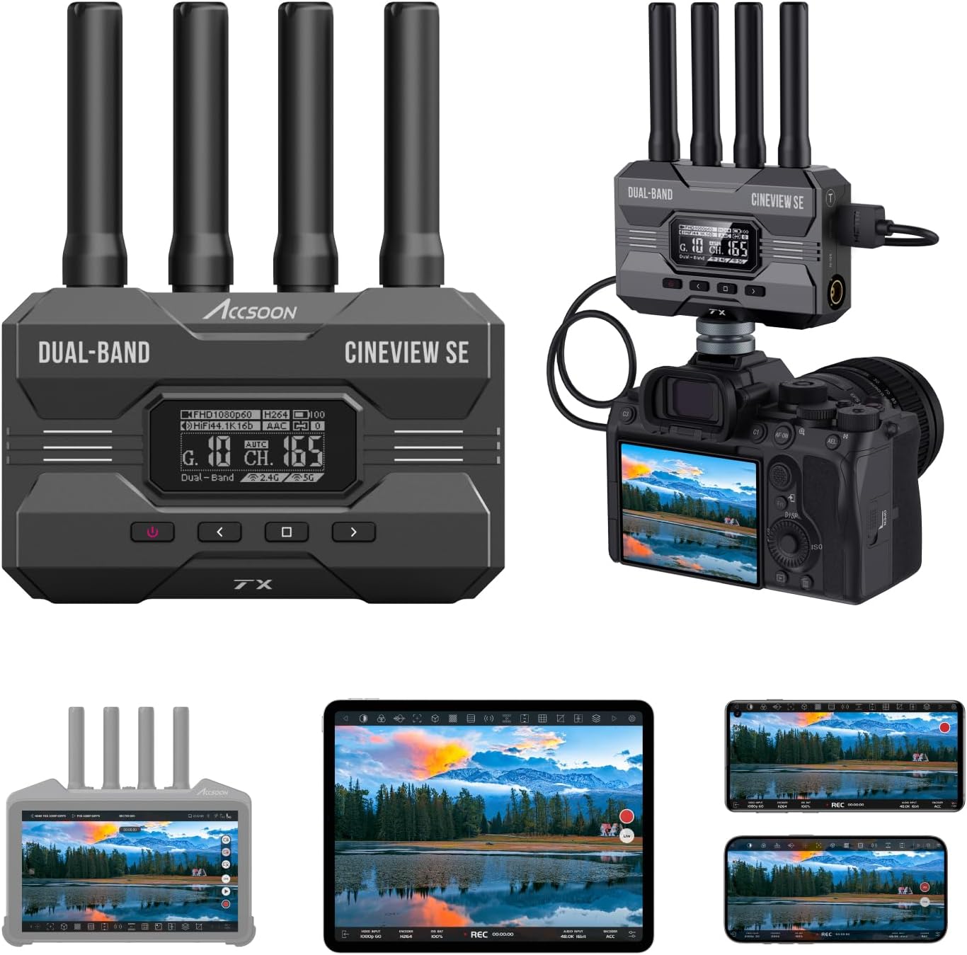 Accsoon CineView SE Wireless HDMI SDI Video Transmitter&Receiver Wireless Video Transmission Systems 1080P, 50ms Latency 1200ft Range 4 iOS/Android App Monitoring, Compatible CineView M7 Pro/HE/2 SDI