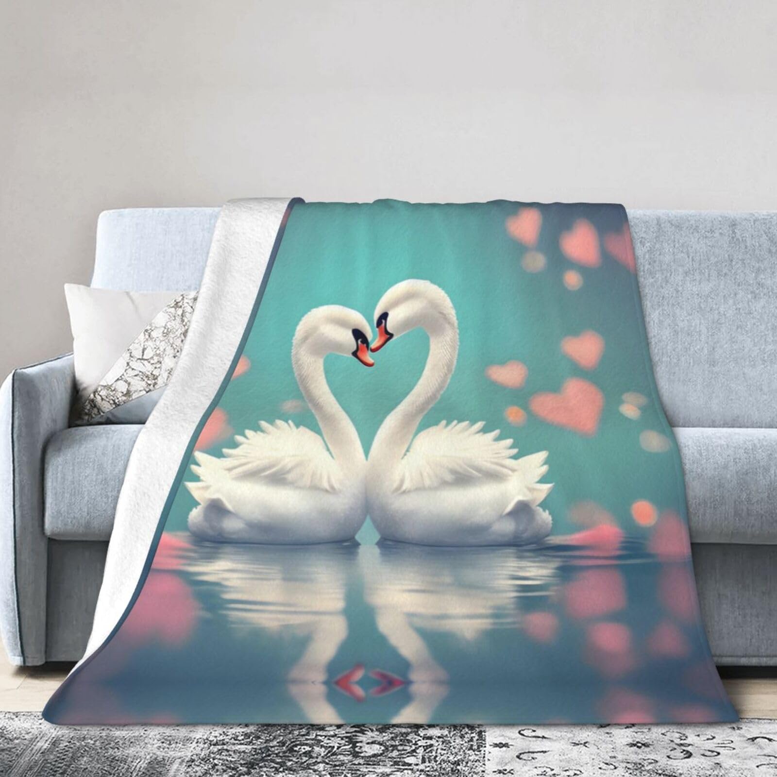 The swan in Love 60"x50" Fleece Blanket, Full Size, Super Soft, Suitable for Bed, Sofa, Camping, All Seasons