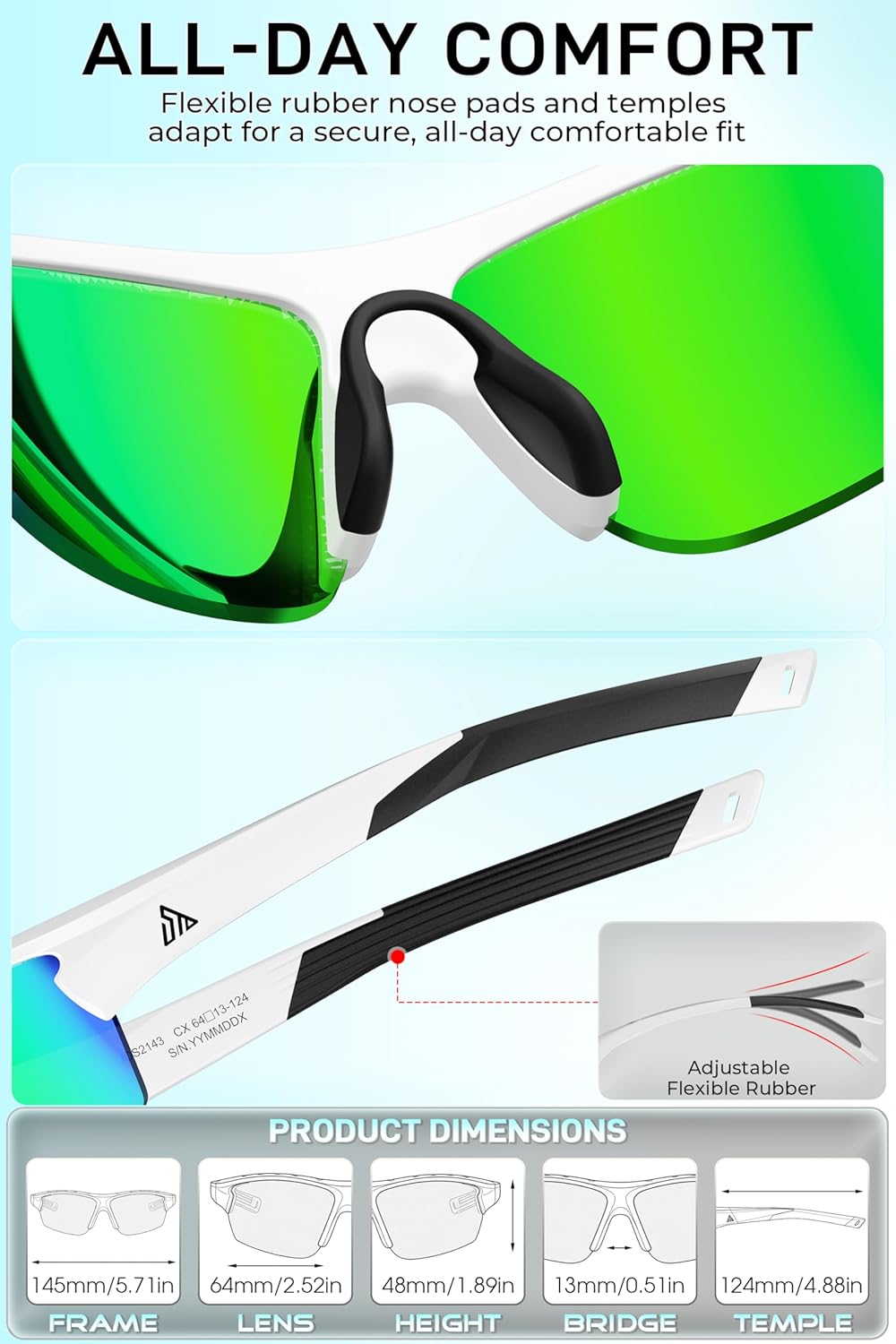 SIPLION Polarized Sunglasses Men Sports: Women UV400 Protection TR90 Frame Anti-Slip Wrap-Around for Driving Fishing Golf