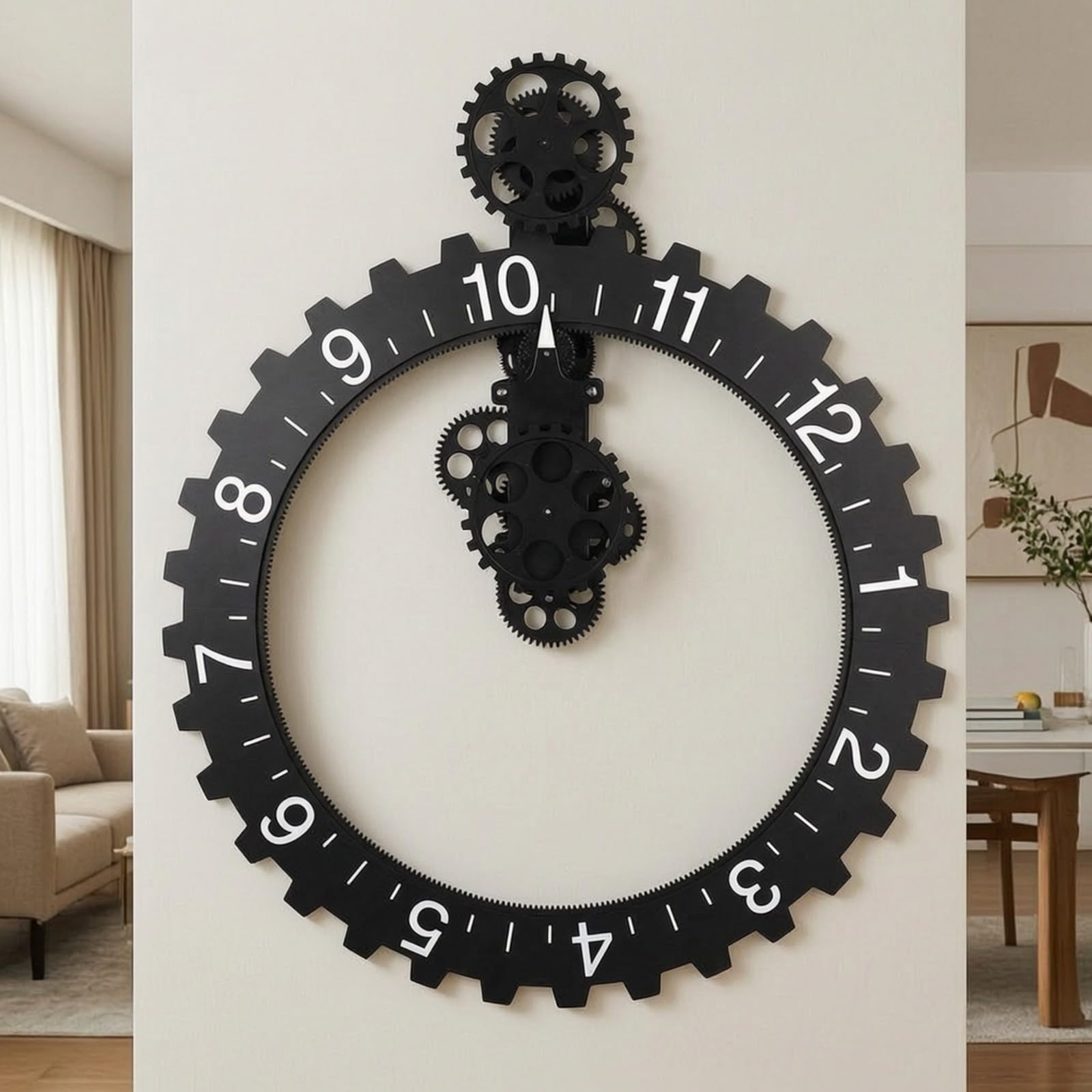 Orologio con Ingranaggi Retro | Quadrante Nero e Bianco, Orologio da Parete Industriale, Grande, per Soggiorno, Caffè