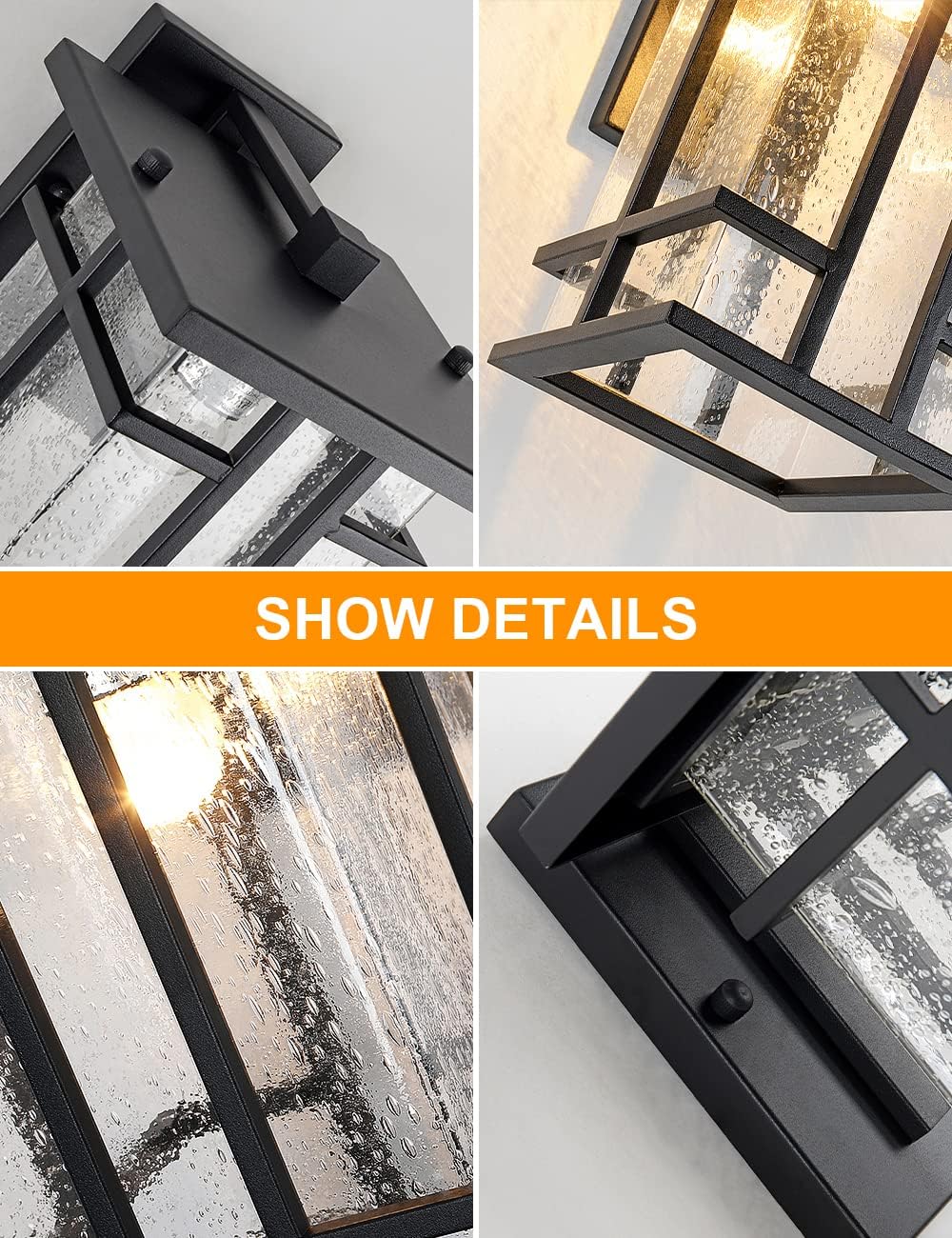 Black Friday Clearance Rustic Outdoor Wall Light Fixture 13.8H Waterproof Exterior Wall Sconces Black Metal with Clear Seeded Glass Shade Outdoor Wall Lantern for Exterior House Patio Porch,Entryway,Garage Wall Lamps