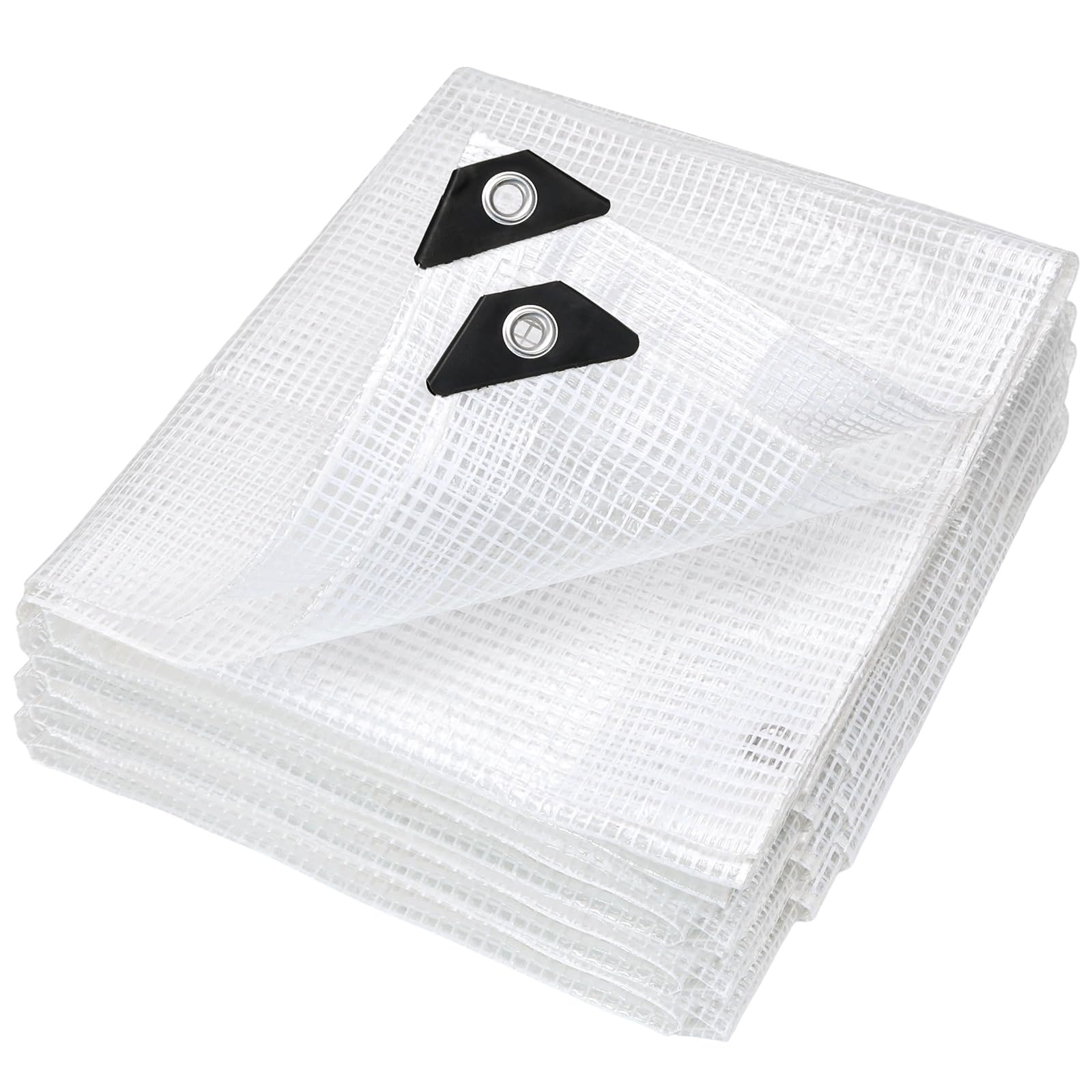 UQXSTAR 5 x 6m Grid Clear Tarpaulin Waterproof Heavy Duty 140GSM Reinforced Transparent Mesh Plastic Sheeting Tarp Tearproof Greenhouse Cover for Garden Furniture Greenhouse Groundsheet Wood Roof