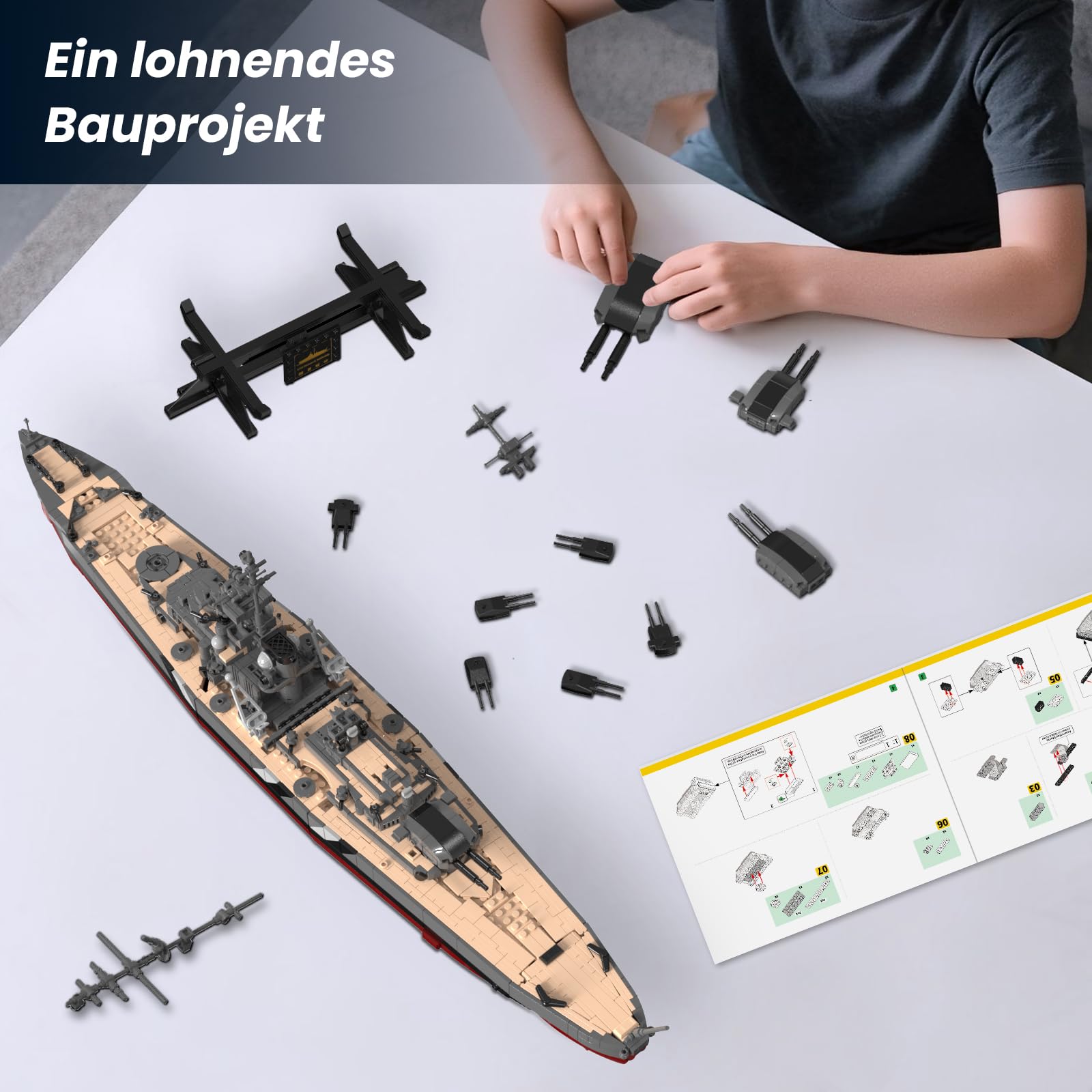 Brihappen Zweiten Weltkrieg Schlachtschiff Bausatz Set, Deutsche Kriegsschiff Bismarck Bausteine Set für Erwachsene und Jugendliche ab 14 Jahren, Militär-Themen-Bausatz als Geschenk（2535 Stück）