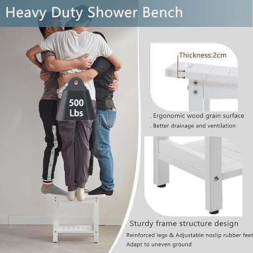 Miniatura 3 de Bancos de ducha para ducha interior, taburetes de ducha impermeables de plástico, asiento de ducha blanco de madera de polietileno, taburete de