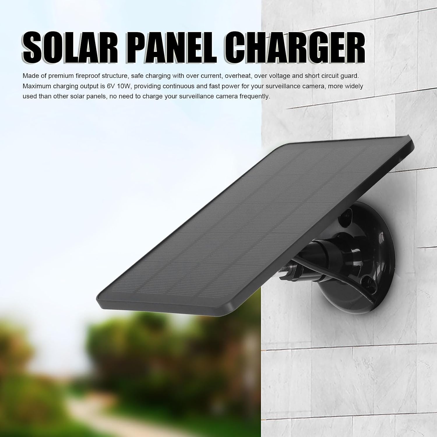 10W Solar Panel for Outdoor Camera, IP65 Portable Solar Powered Charger, 360 Degree Adjustable Bracket, 9.8ft Charging Cable, Continuous Solar Power Supply (CSP4W-DC-B)