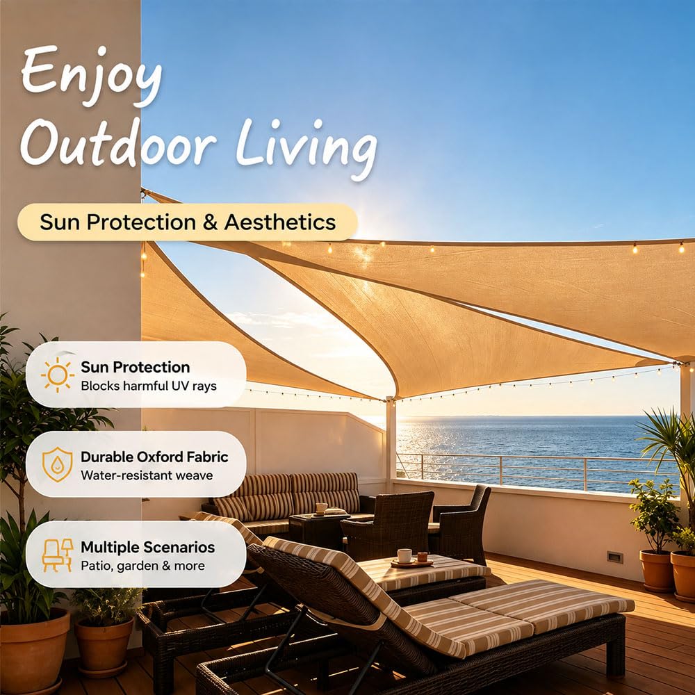 Vela parasole rettangolare,Tenda parasole da esterno | Tenda a Vela Protezione 95% Raggi , Impermeabile Vele Parasole Protezione UV per Esterno, Giardino e Terrazza, Piscina