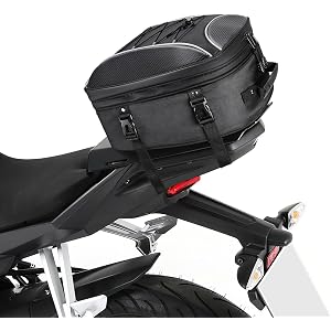 KEMIMOTO Motorcycle Tail Bag, Dual Use Motorcycle Rear Seat Bag with Waterproof Rain Cover, 22L-34L Expandable Motorbike Helmet Bag Luggage Storage Backpack with 6 straps