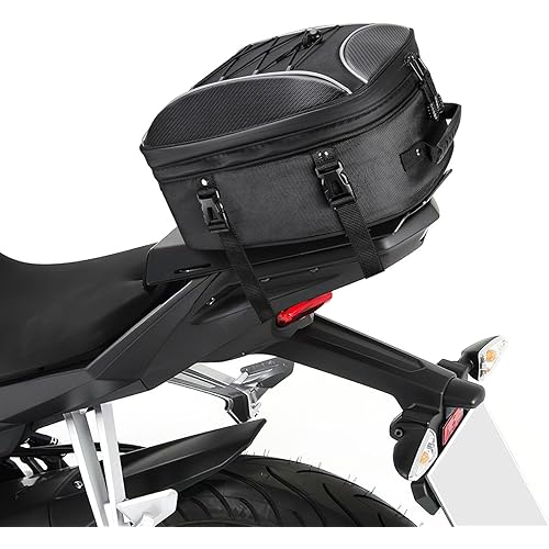 KEMIMOTO Motorcycle Tail Bag, Dual Use Motorcycle Rear Seat Bag with Waterproof Rain Cover, 22L-34L Expandable Motorbike Helmet Bag Luggage Storage Backpack with 6 straps
