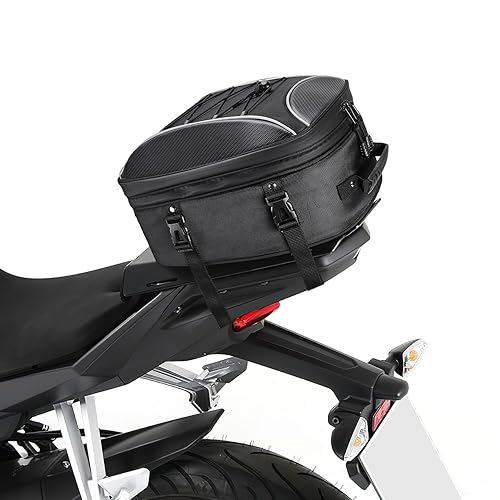 KEMIMOTO Motorcycle Tail Bag, Dual Use Motorcycle Rear Seat Bag with Waterproof Rain Cover, 22L-34L Expandable Motorbike Helmet Bag Luggage Storage Backpack with 6 straps