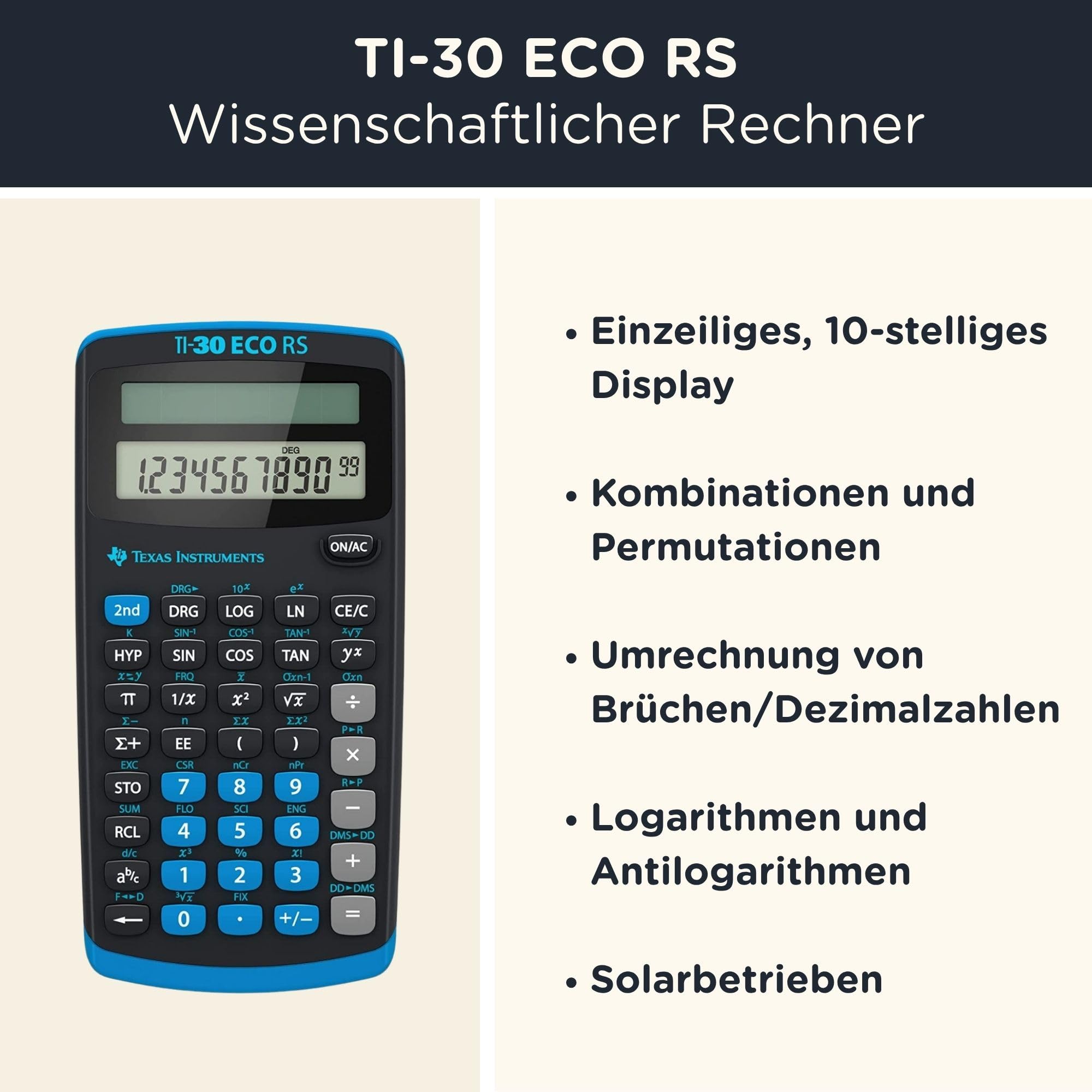 TI-30 ECO RS inkl. WYNGS Schutztasche Schwarz - Wissenschaftlicher Taschenrechner - Basic Set