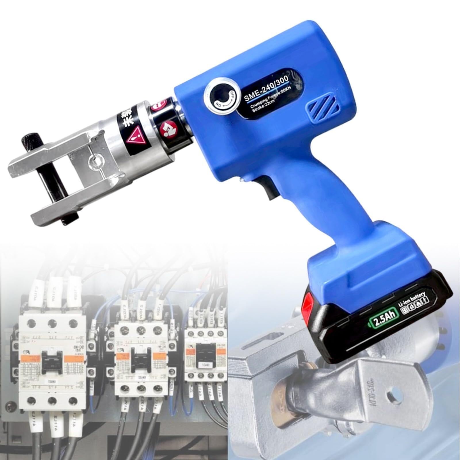 Pince à sertir hydraulique rotative à 360° et autonome pour un raccordement sans fil de 300 mm²