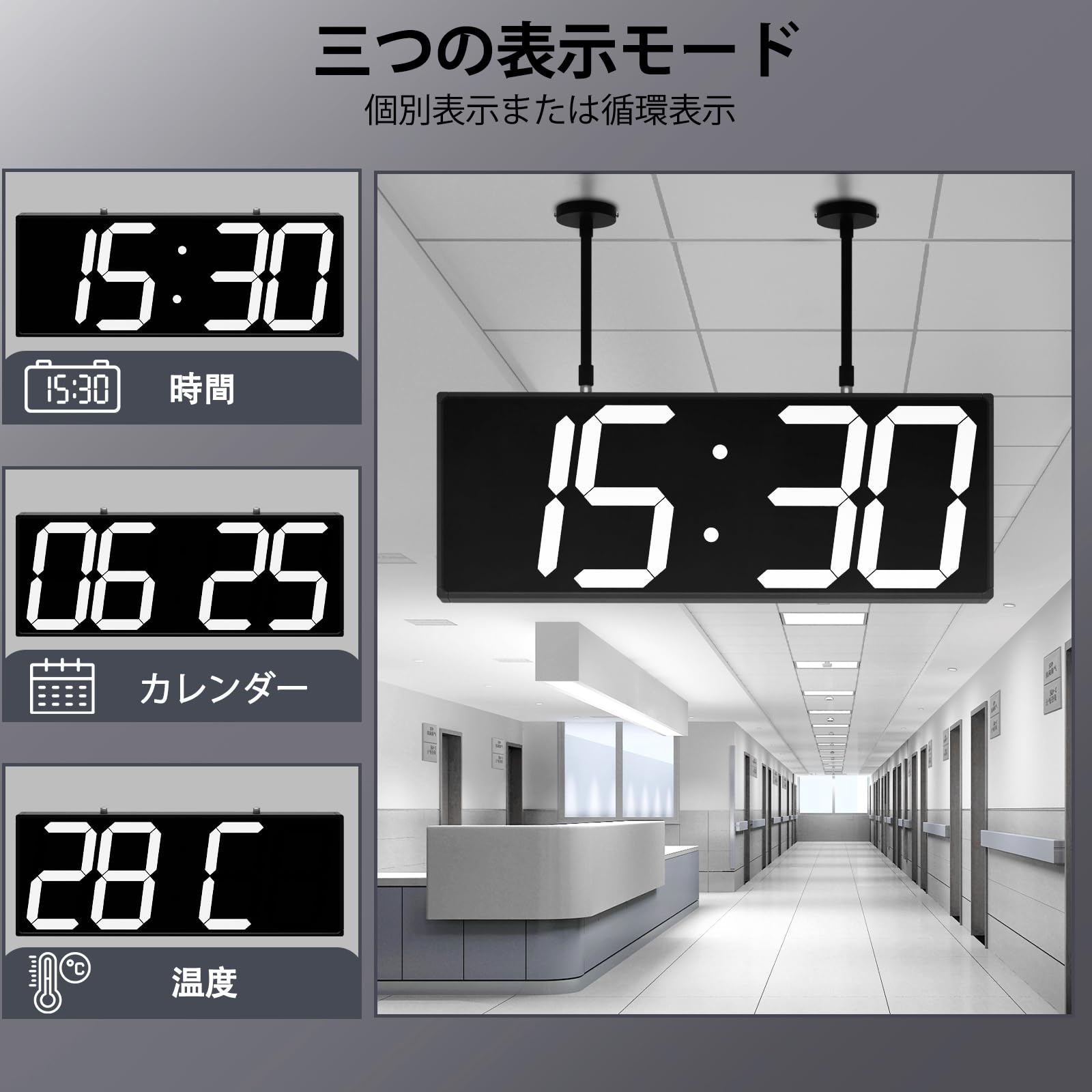 Amazon.co.jp: CHKOSDA デジタル壁掛け時計 両面ディスプレイ タイマー