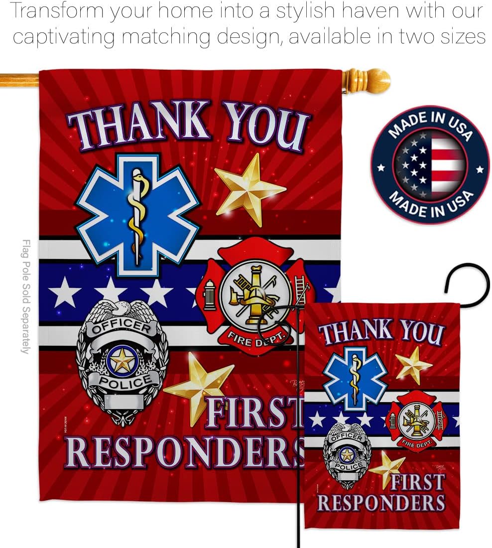 First Responders House Flag - 2 pcs Pack Armed Forces Service All Branches Support Honor United State American Military Veteran Official - Banner Small Garden Yard Gift Double-Sided 28 X 40