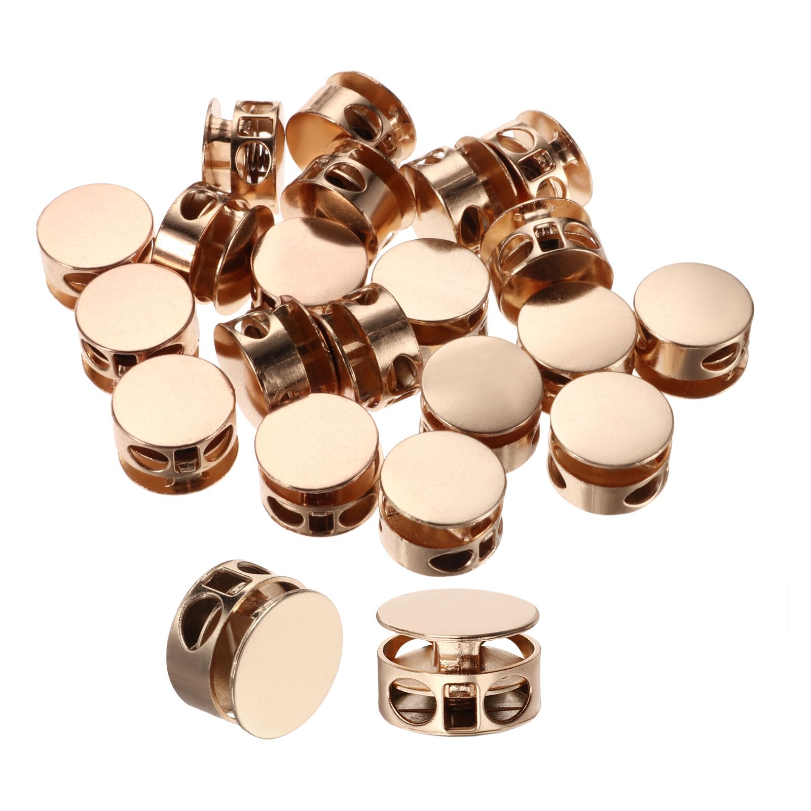 PATIKIL Cord Locks, 20Pcs Round Double Hole Spring Toggle Stopper for Drawstring Bag Shoelaces, Gold Tone