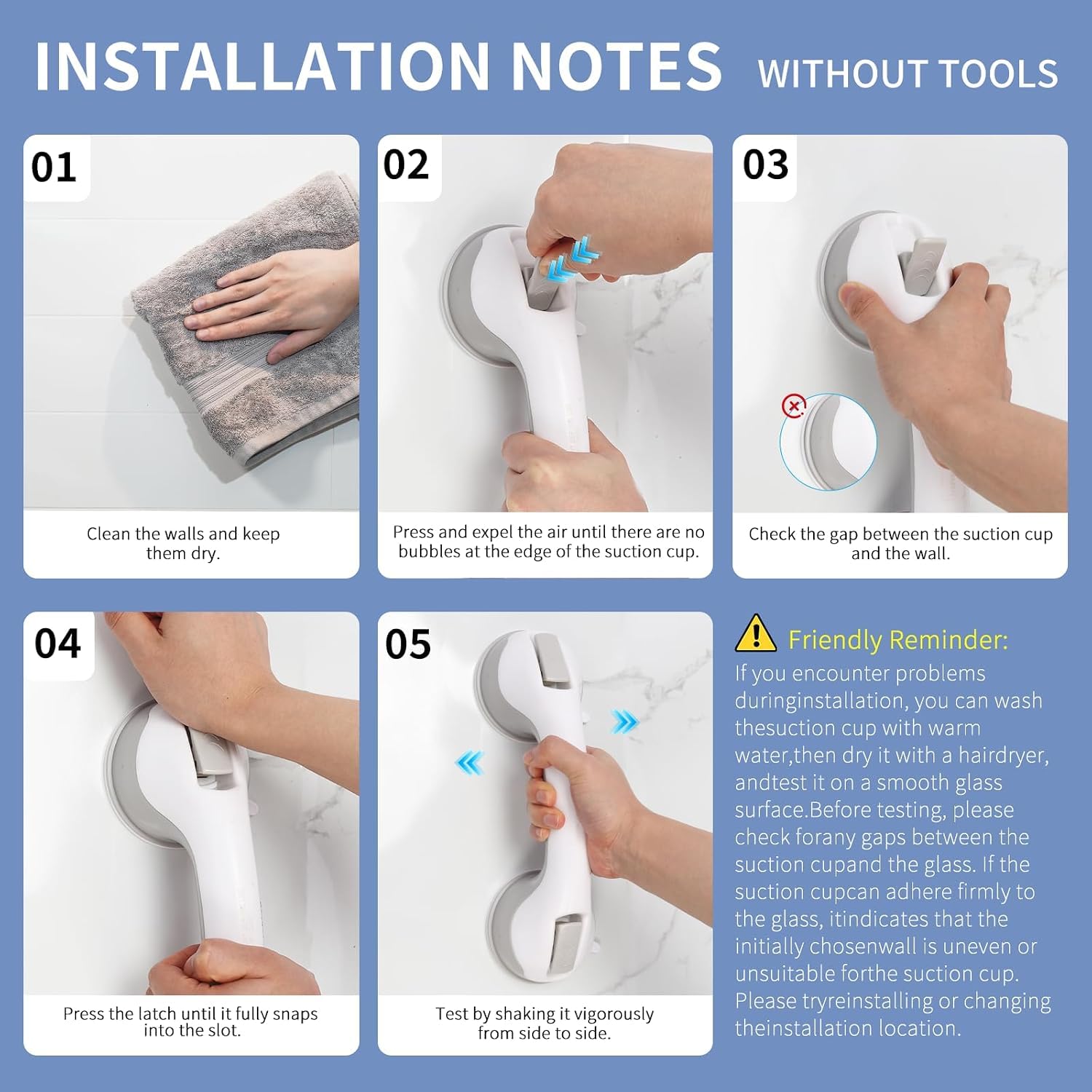 Newthinking Poignée Ventouse, Barre d'appui Douche, 30 cm, 2 Pièces | Poignée douche sécurité ventouse, antidérapant, sans perçage. Pour personnes âgées, handicapés, enfants