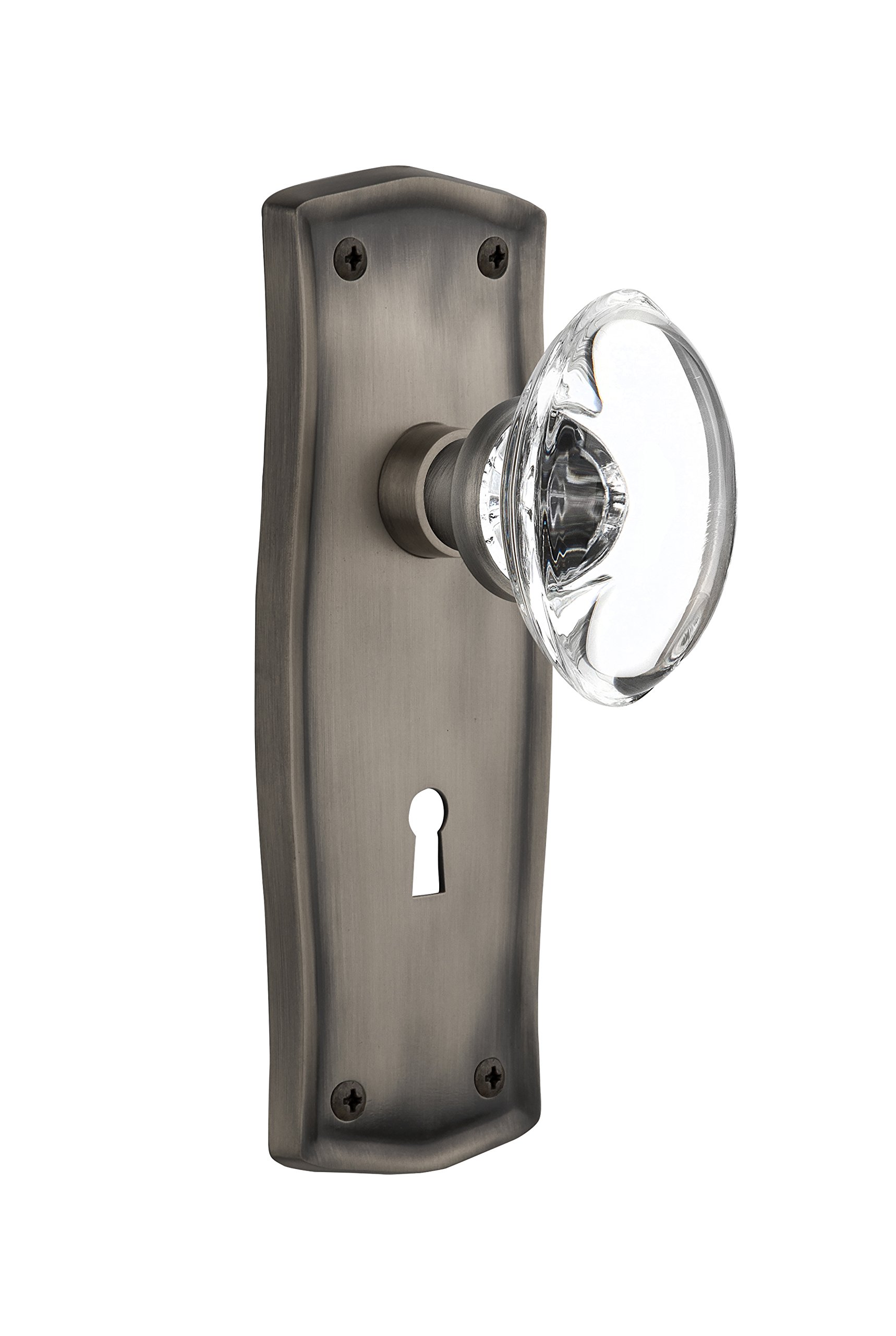 Nostalgic Warehouse 711691, Privacy-2.375", Antique Pewter Prairie Plate with Keyhole Oval Clear Crystal Glass Knob