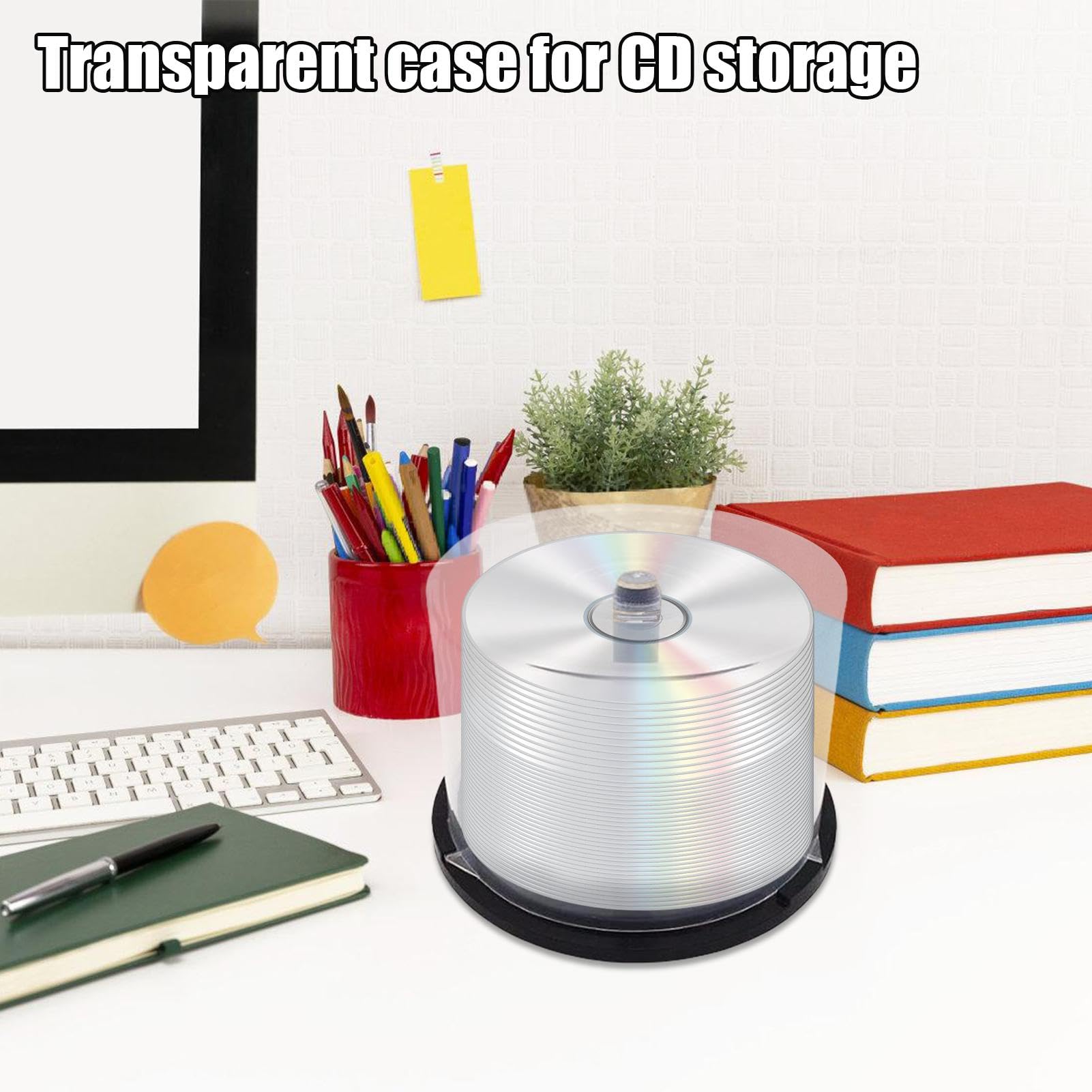 Scatola per torta per DVD, custodia per torta per DVD,Secchio per DVD a colonna trasparente con mandrino nero - Contenitori per la conservazione di 50 dischi per bar domestico, organizer per DVD per d